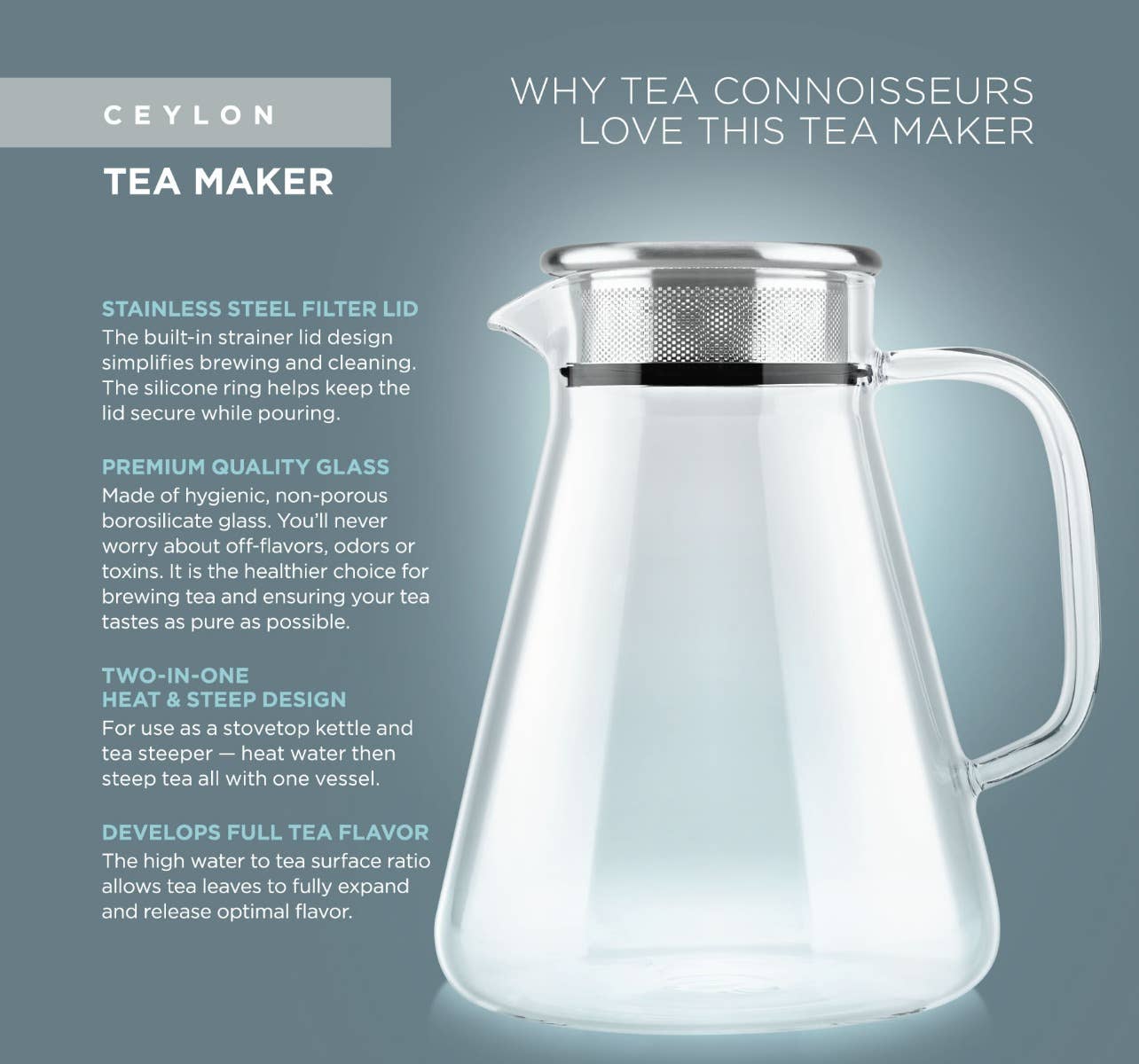 Teabloom Ceylon One-Touch Glass Tea Maker - 40 OZ - Image 3