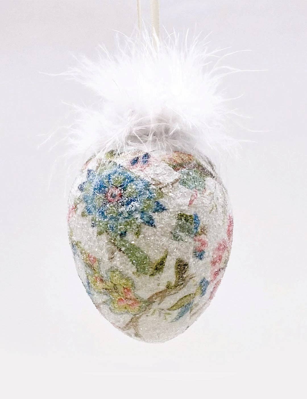 Decoupage Egg Ornament - Large, Jacobean Floral: Multi-colors, 3.5" x 9"