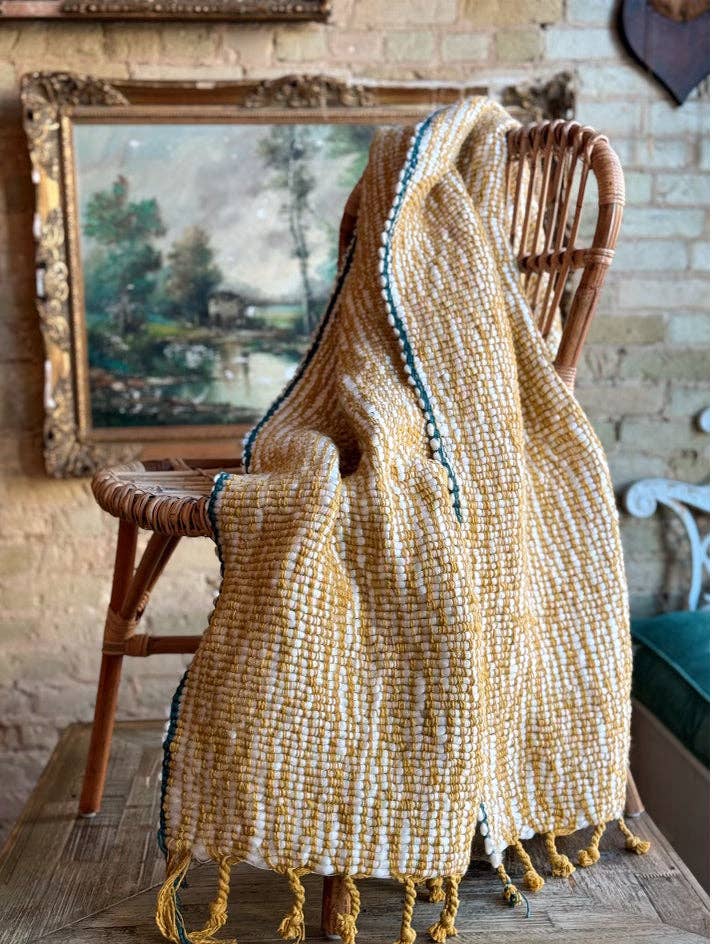 Patina Vie - Chunky Woven Ochre/Teal Throw