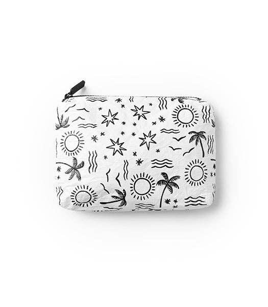 Local Beach Water Resistant Printed Pouch: Palm & Waves Small