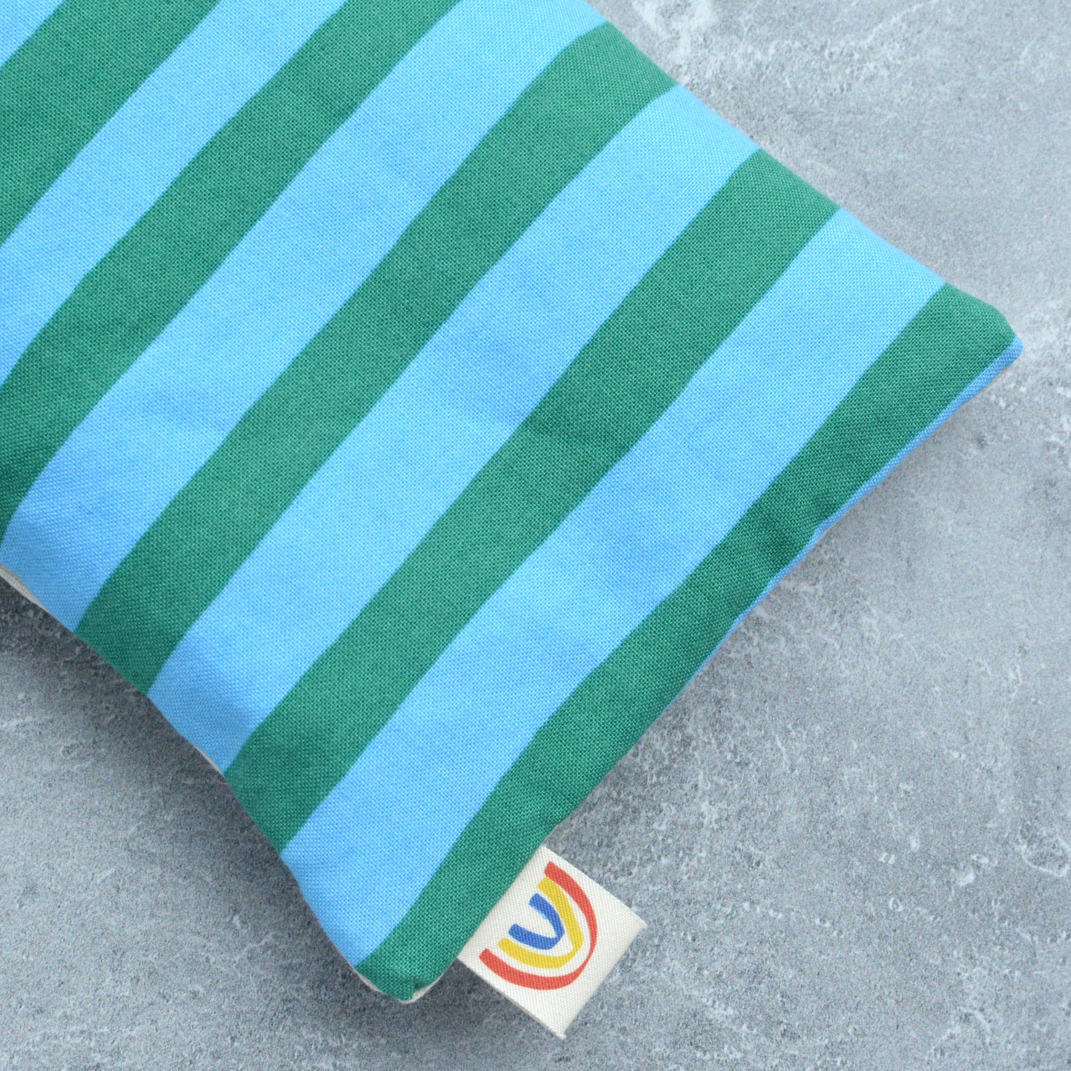 Weighted Eye Pillow in Green and Blue Cabana Stripe Cotton: Lavender - Image 2