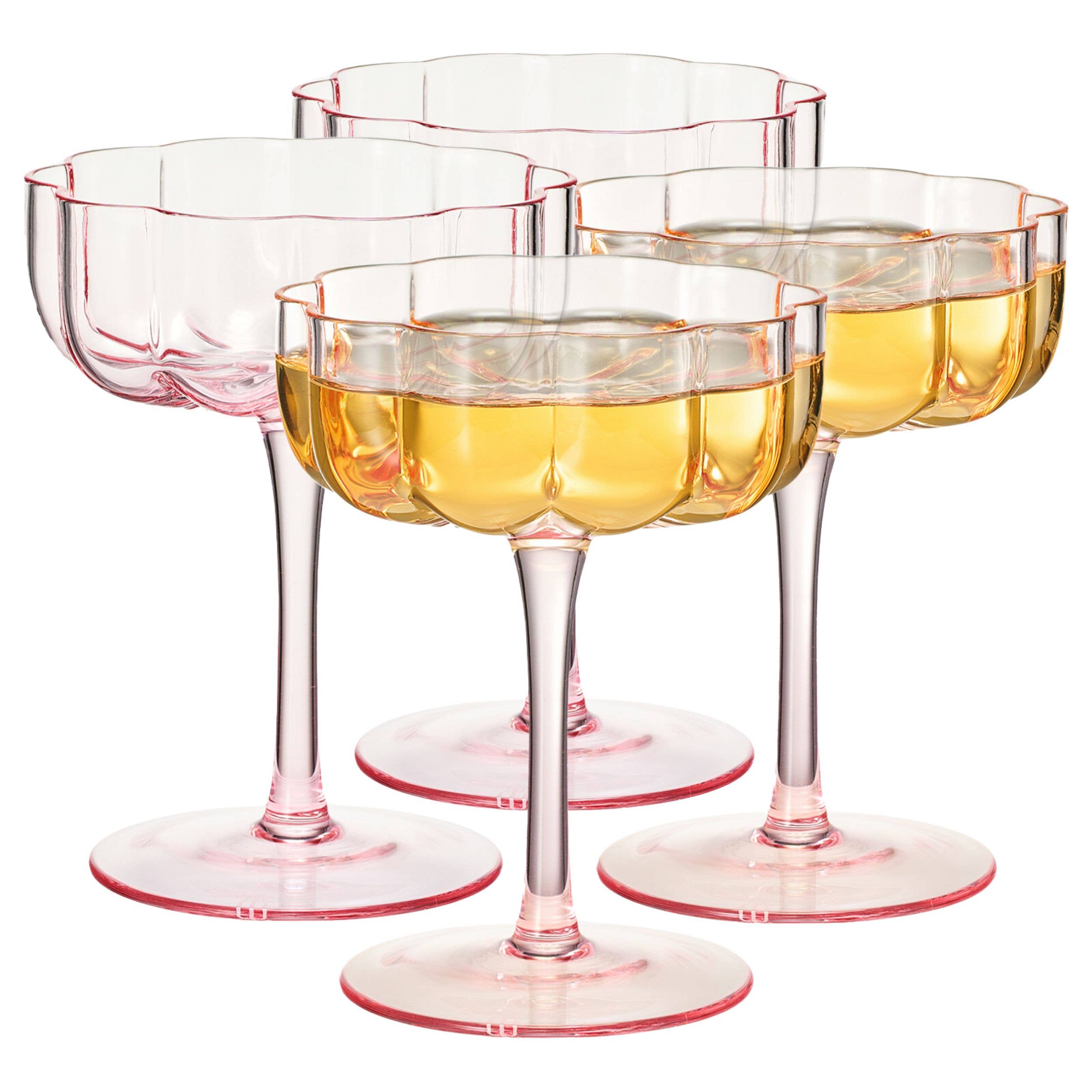 Elegant Flower  Champagne & Cocktail Coupes - Pink Set of 4