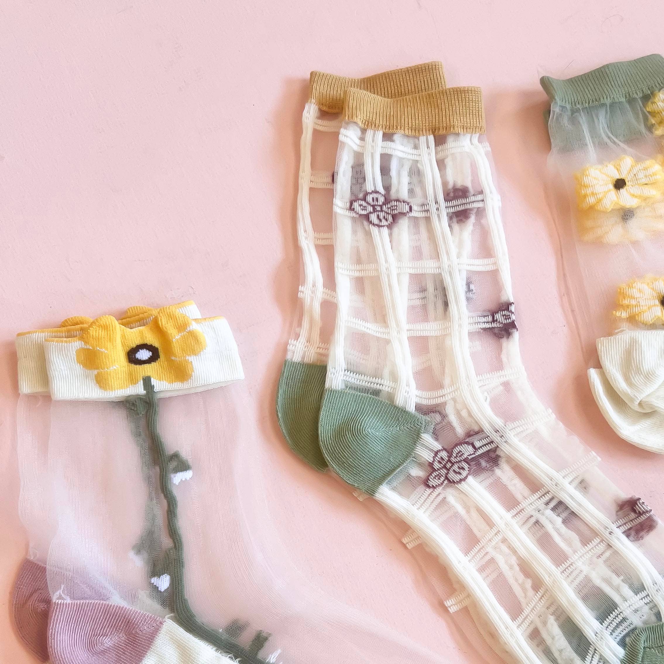 Fun Floral Breathable Glass Socks Set | 3 pairs - Image 3