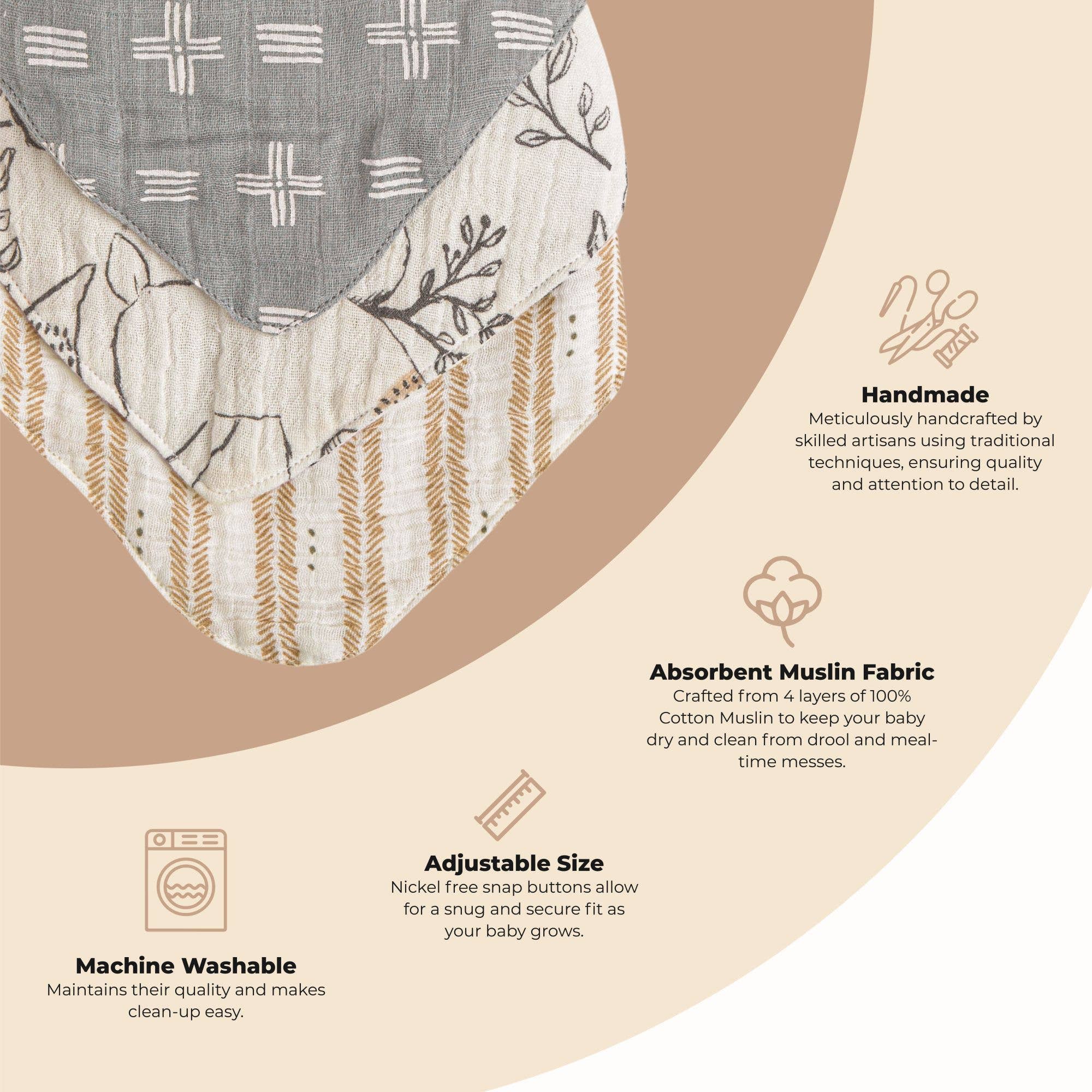 Crane Baby - Ezra 3-Pc. Muslin Bib Set - Image 2