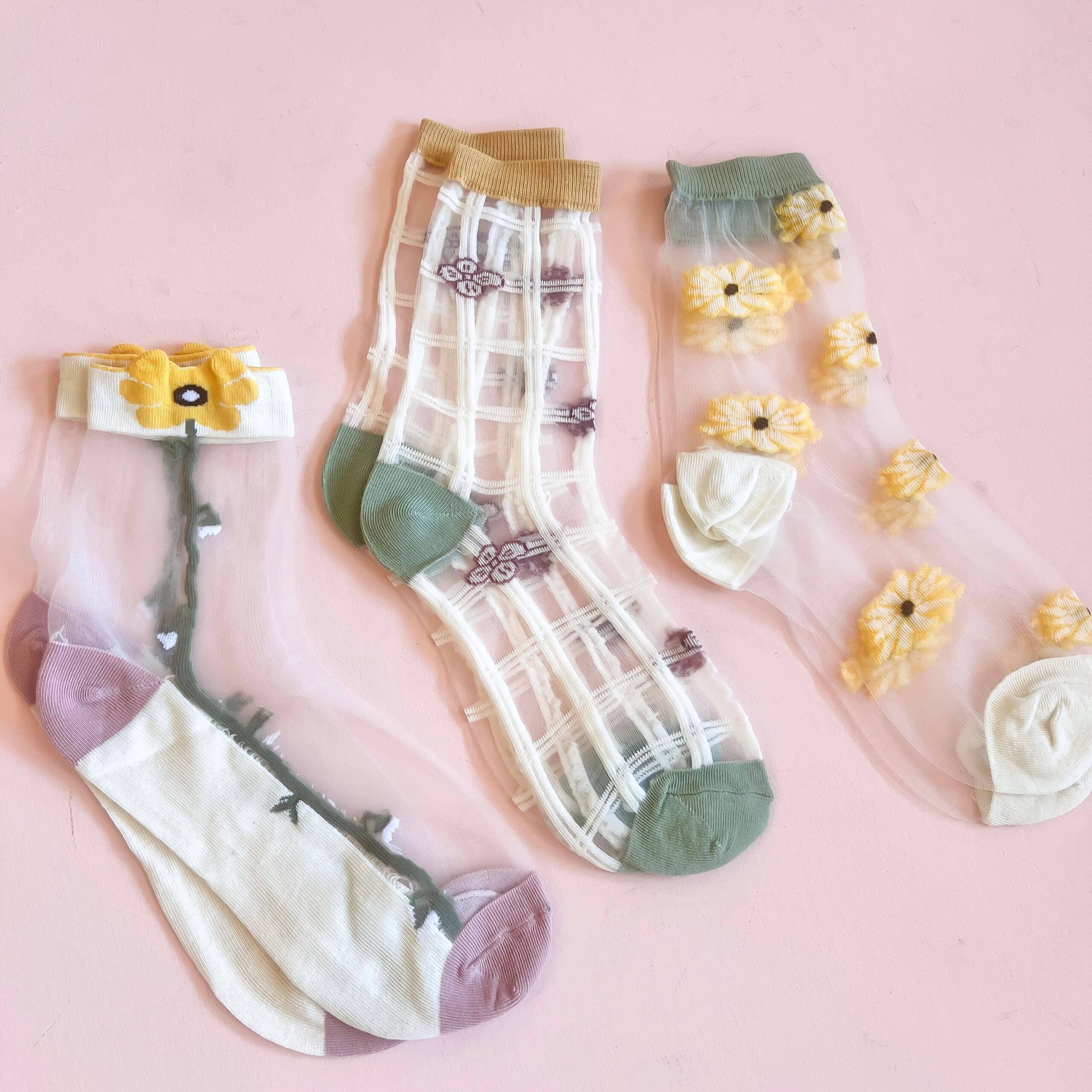 Fun Floral Breathable Glass Socks Set | 3 pairs - Image 2