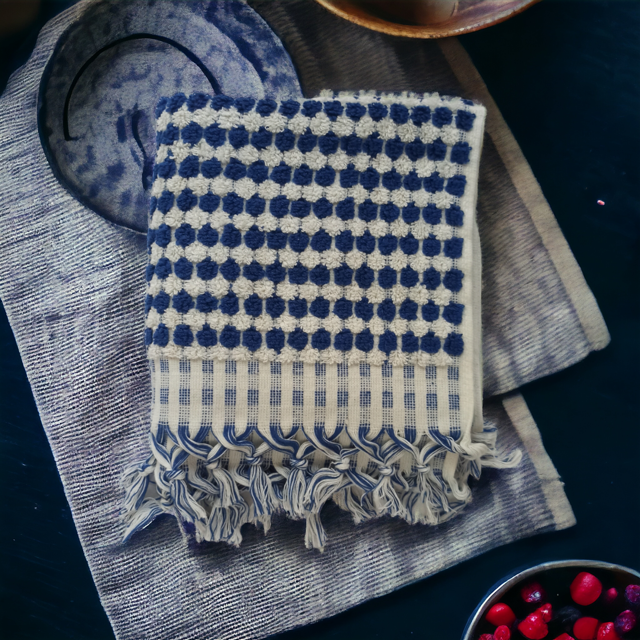 Pompom Bubble Handloomed Turkish Hand Towels: Mustard - Image 8