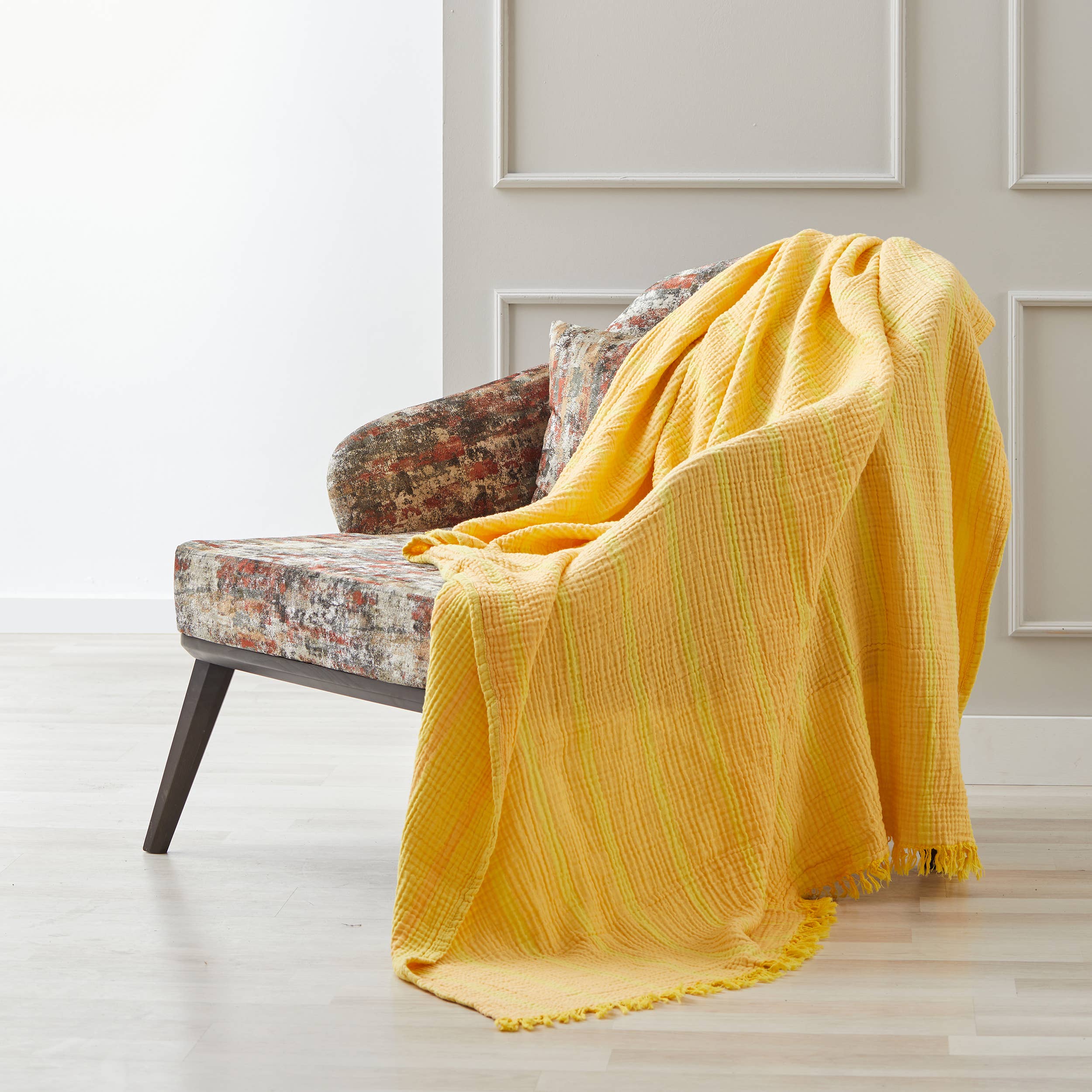 Crinkle Gauze Muslin Throw Blanket Navy - Image 3