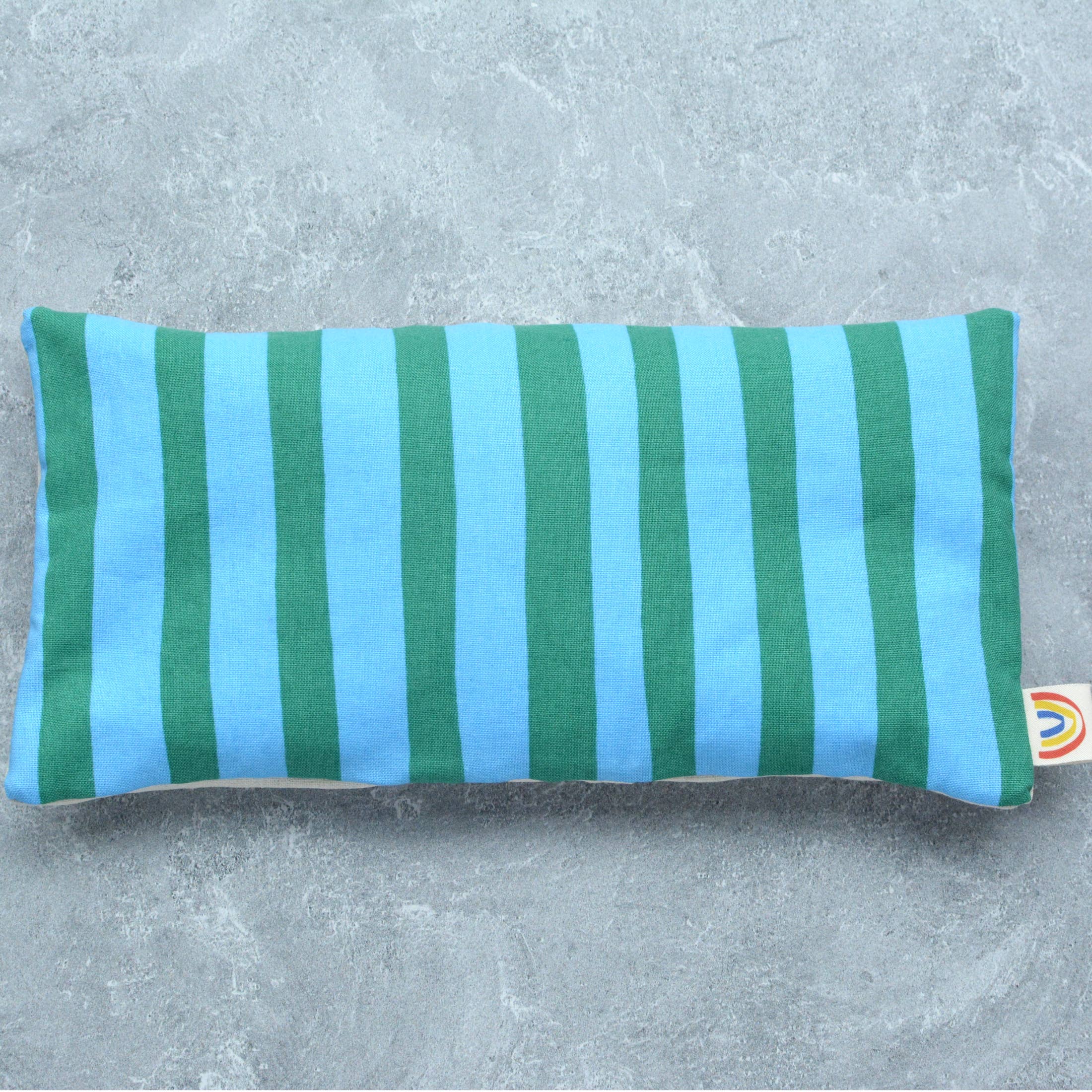 Weighted Eye Pillow in Green and Blue Cabana Stripe Cotton: Lavender - Image 3