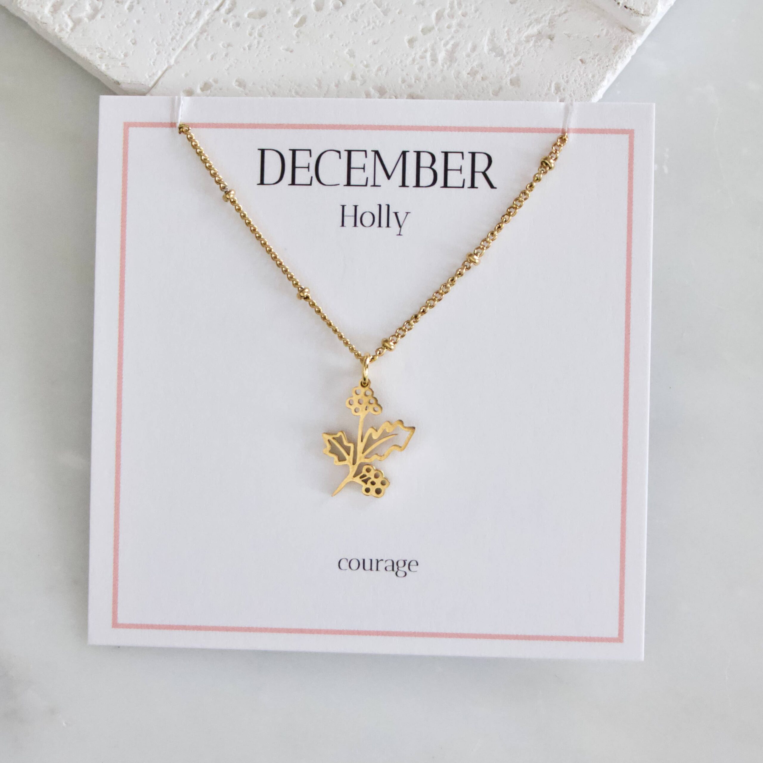 Birth Flower Necklaces - Waterproof: December - Holly