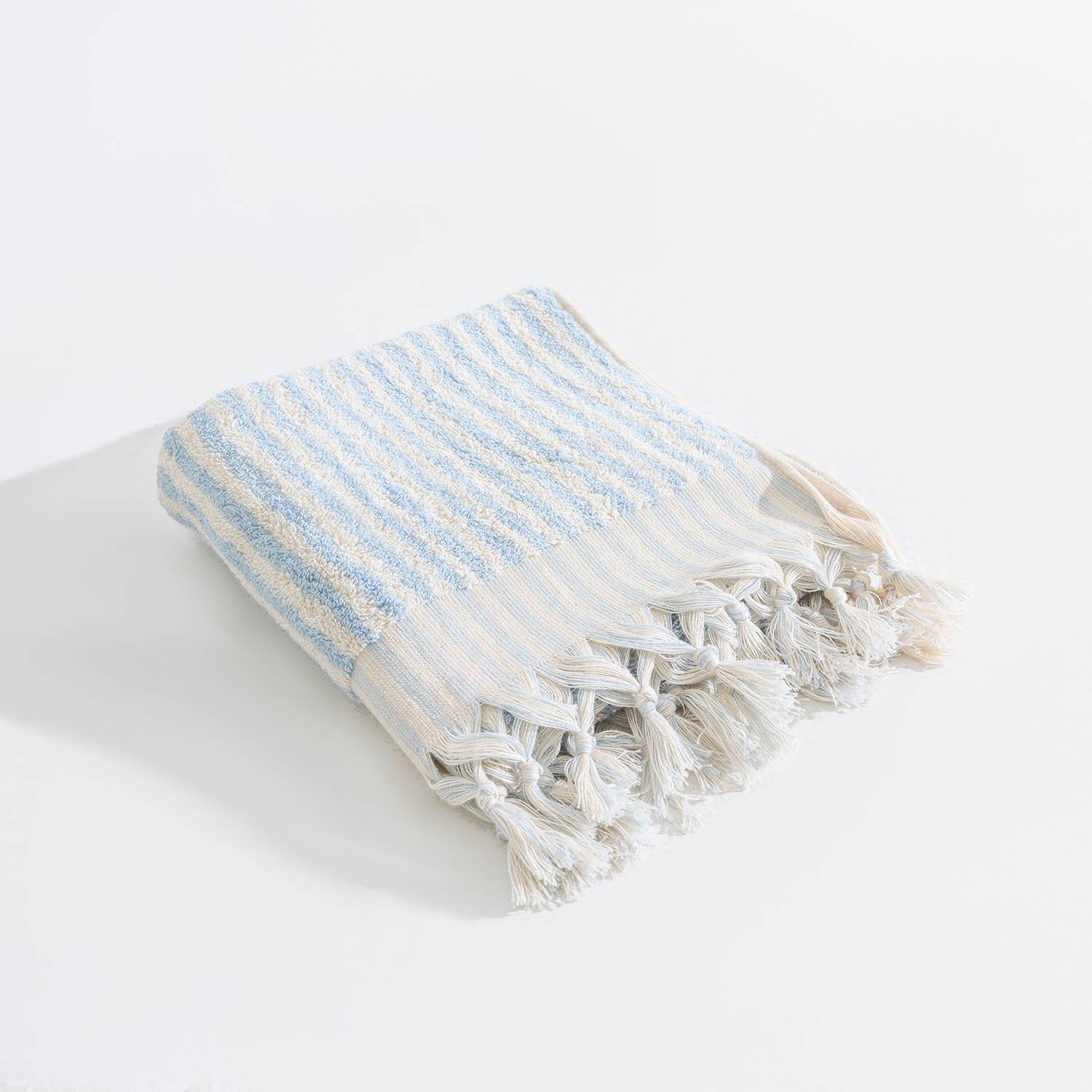 Pompom Bubble Handloomed Turkish Hand Towels: Baby Blue Stripe