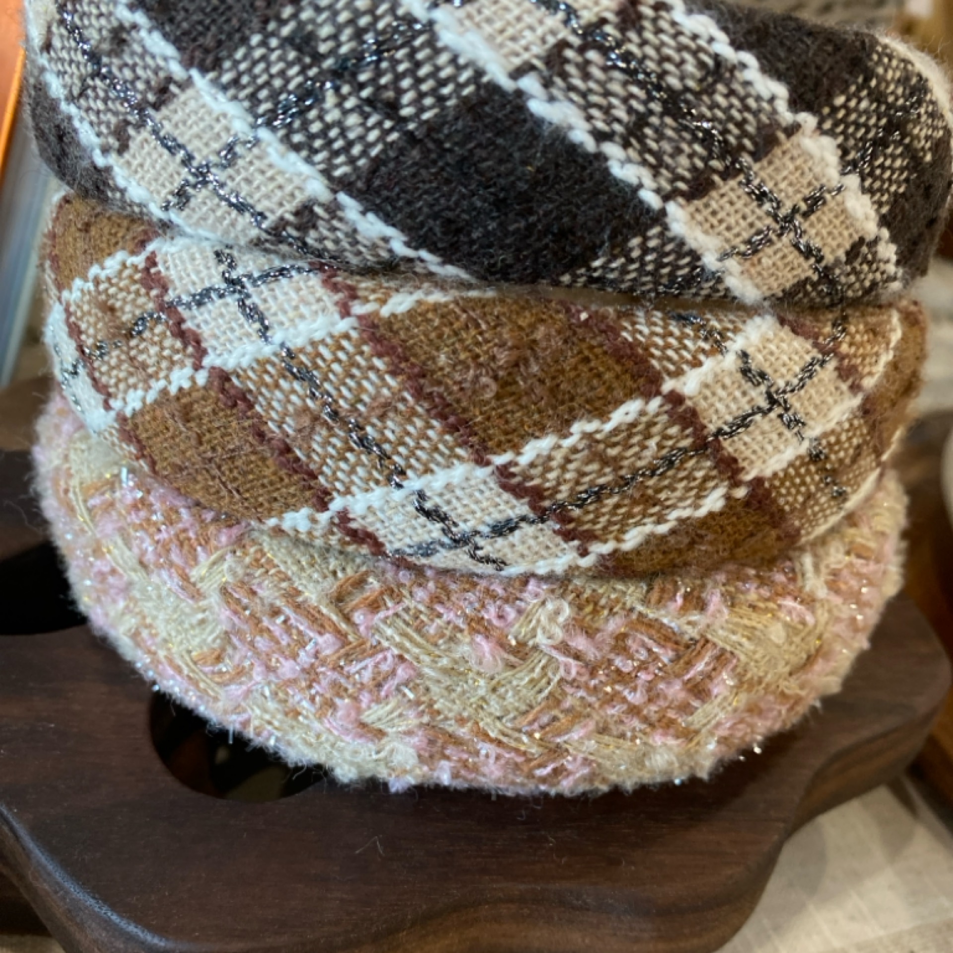Adorro - Fall Knit Plaid Padded Headband