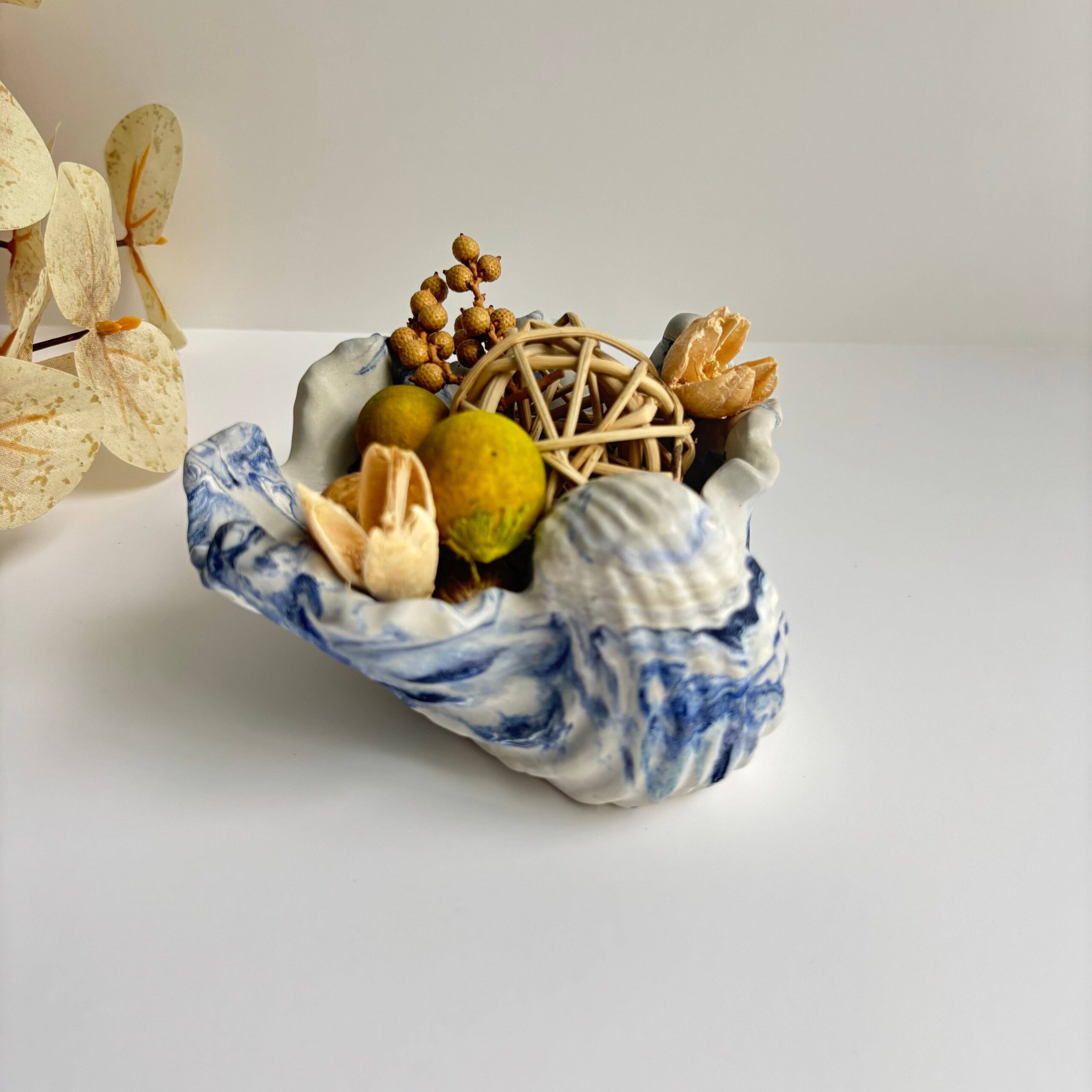 Selene Shell - Concrete Shell Bowl-Dish | Coastal Decorative: Blue Fusion Marble