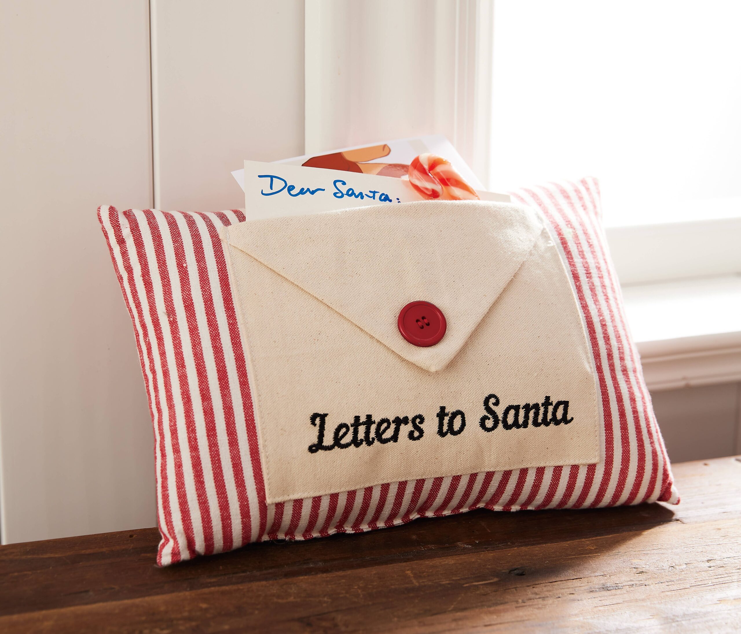 Peking Handicraft - Letter To Santa Embroidered Words W/Button Encloser Pillow
