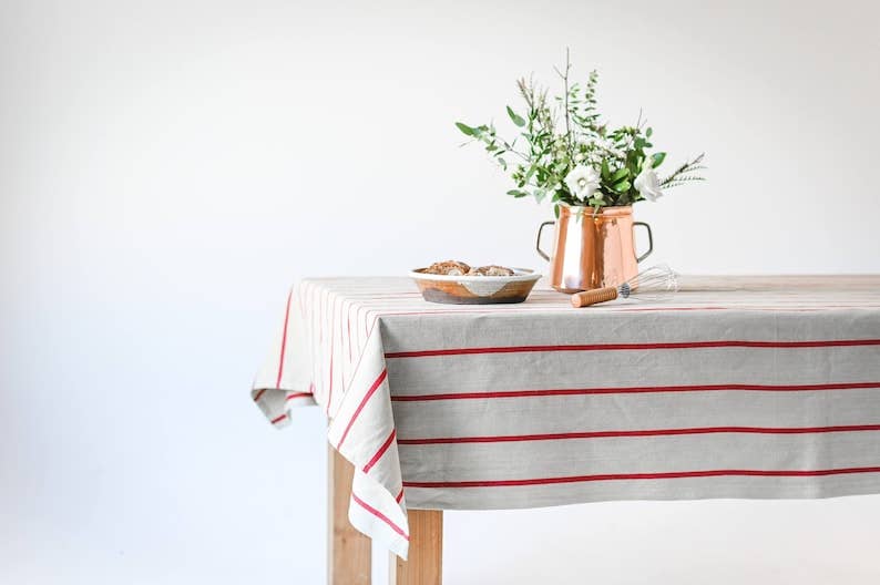 Galley and Fen - Red Striped Tablecloth