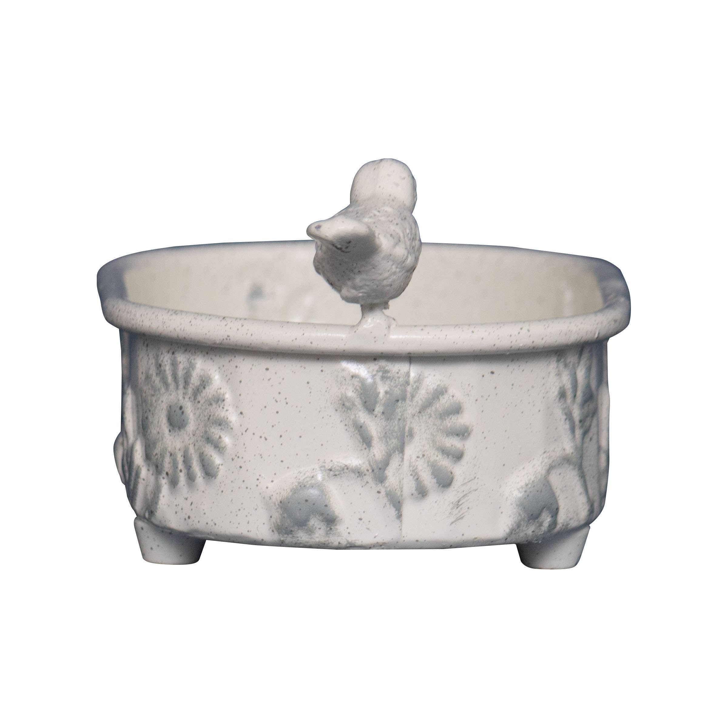 Doris White Antique Floral Embossed Bird Soap Dish - Image 5