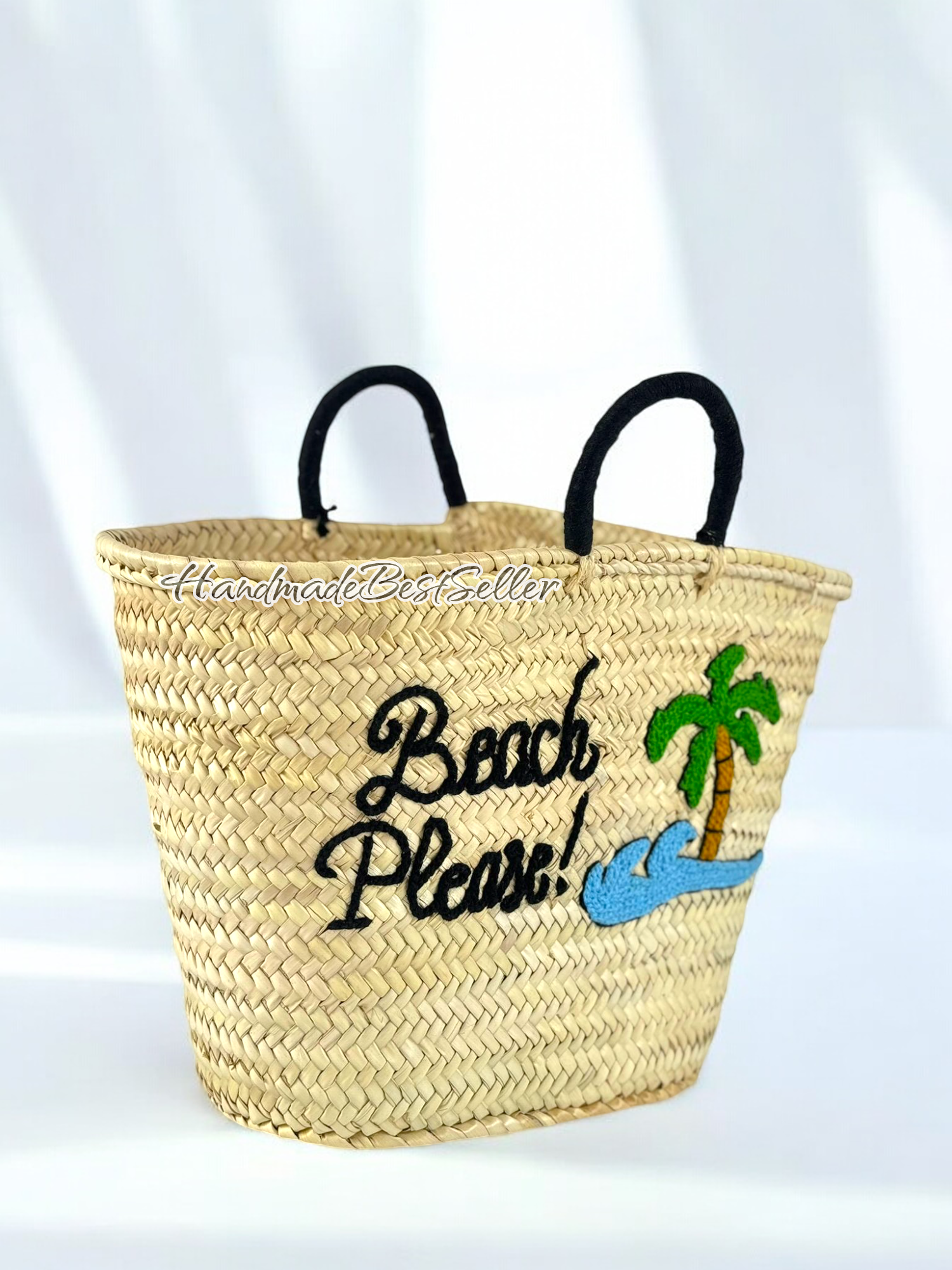 Handwoven Straw Beach Bag – Palm Tree Embroidery - Image 3