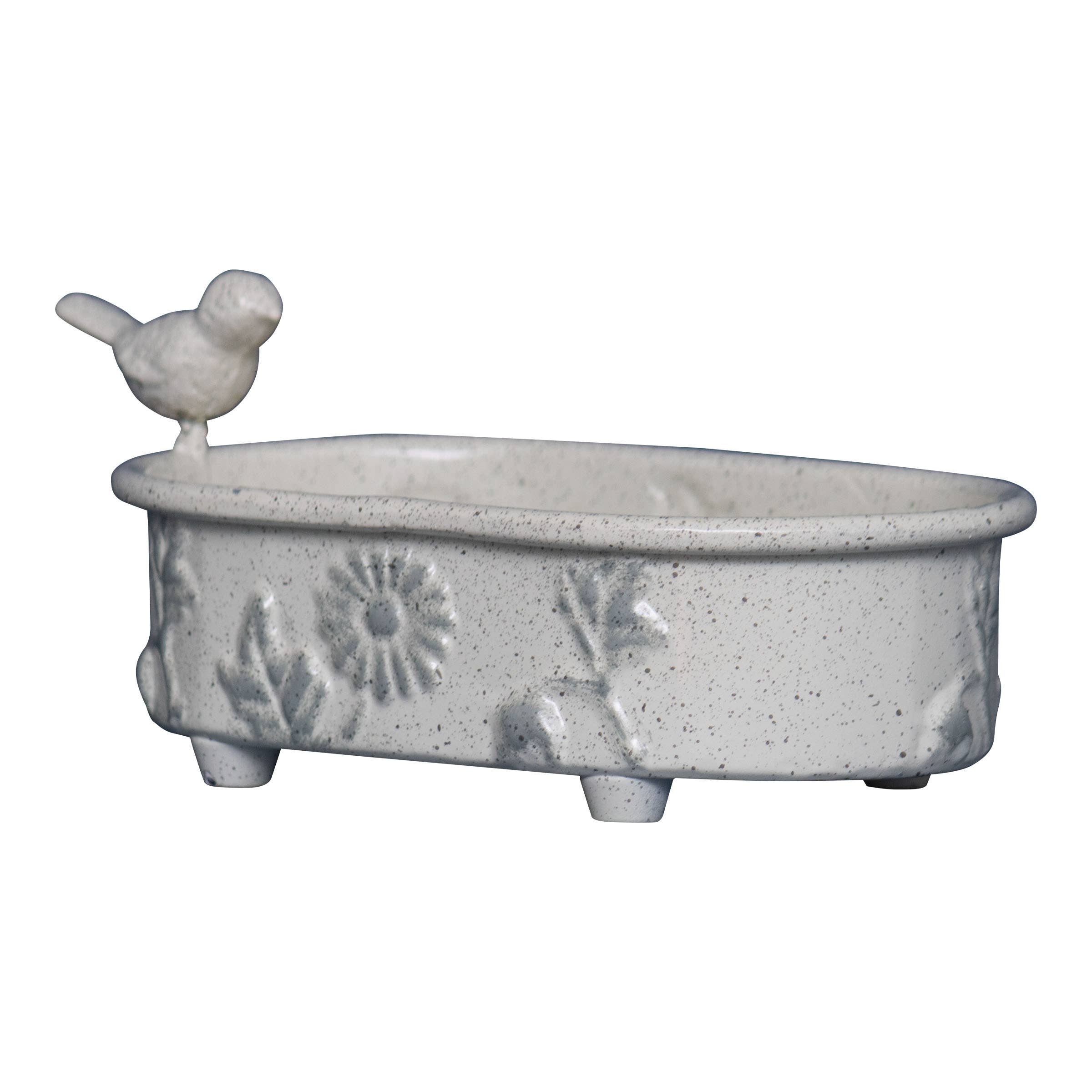 Doris White Antique Floral Embossed Bird Soap Dish - Image 6
