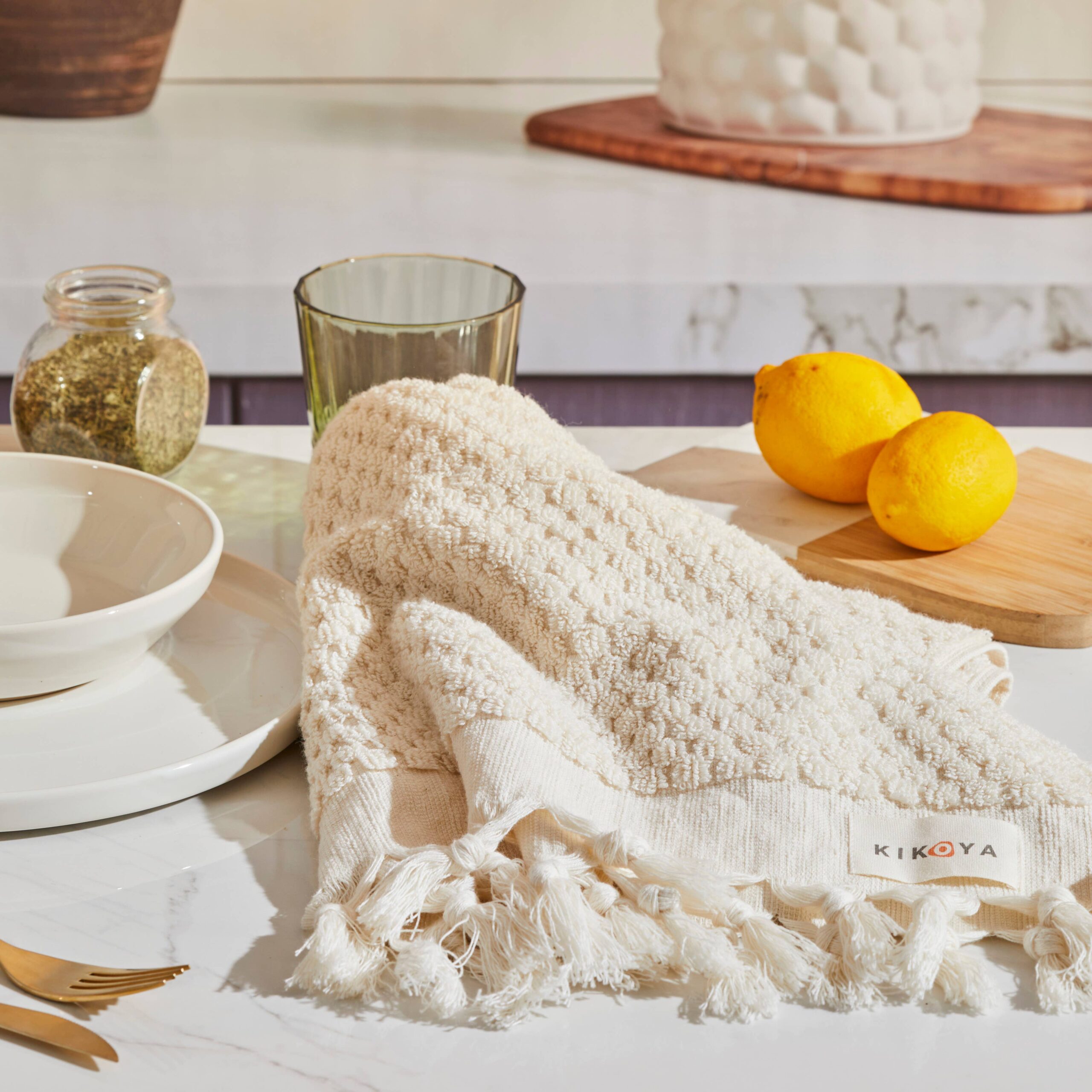 Pompom Bubble Handloomed Turkish Hand Towels: Mustard - Image 11