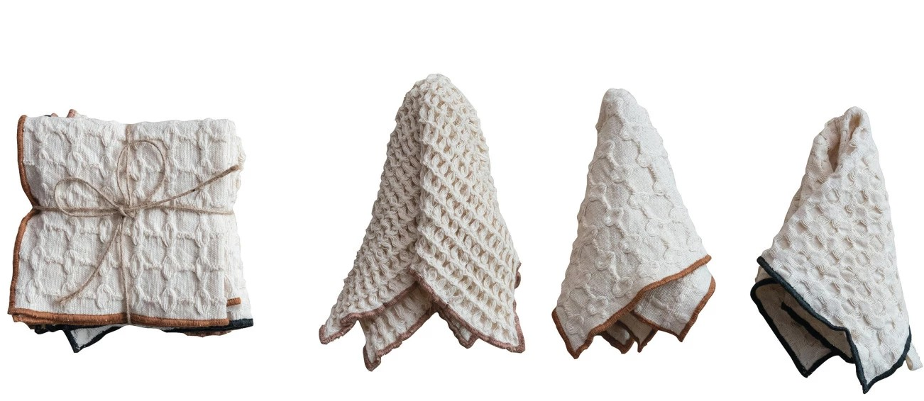 Square Cotton Waffle Weave Dish Cloths w/ Colored Edge, Set of 3 - Image 2