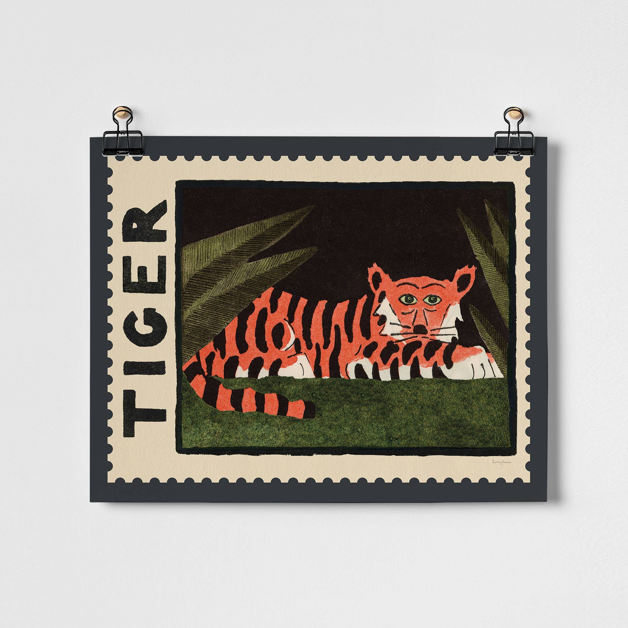 Roomytown Inc - Tiger Vintage Stamp Fine Art Print