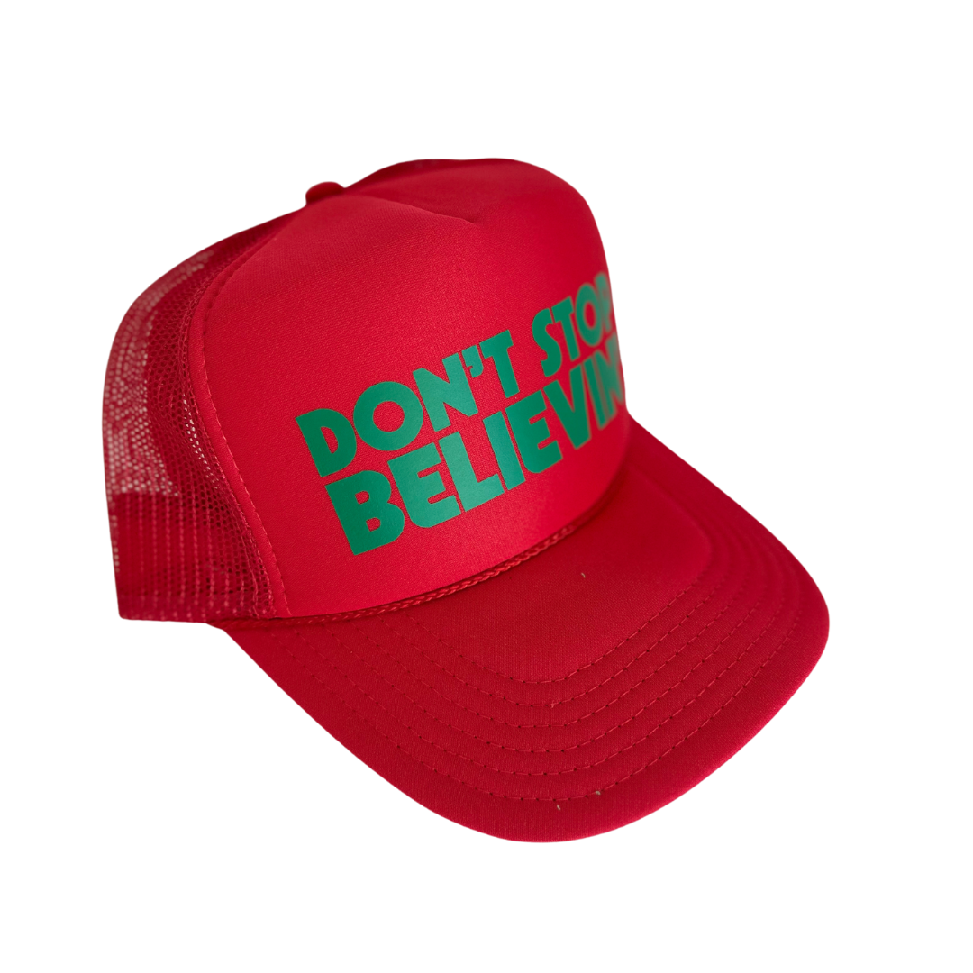 Don't Stop Believin' Trucker Hat: Kelly/White - Image 4