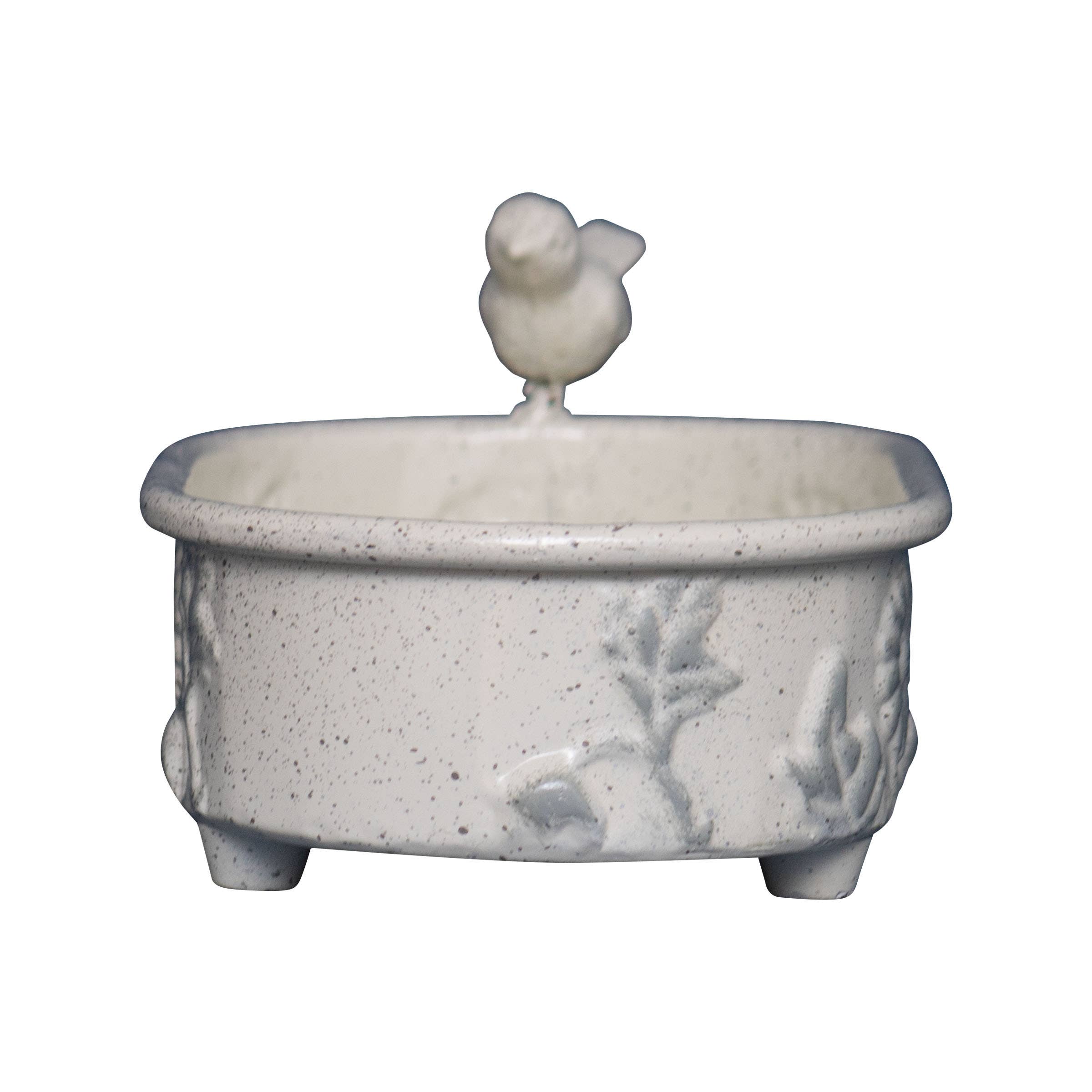 Doris White Antique Floral Embossed Bird Soap Dish - Image 7