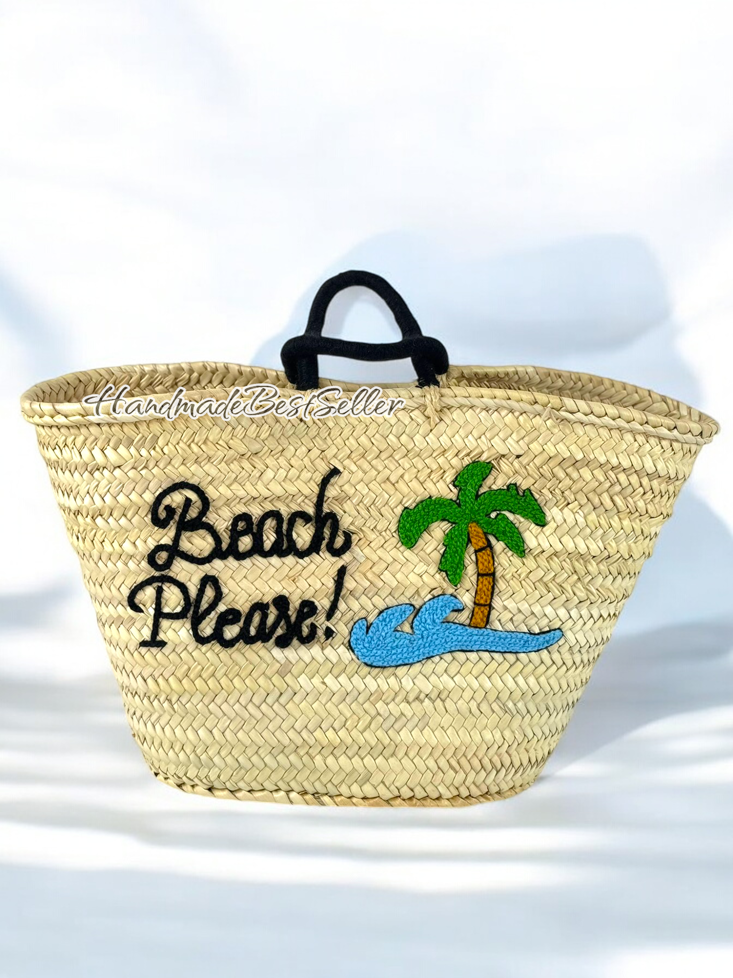 Handwoven Straw Beach Bag – Palm Tree Embroidery