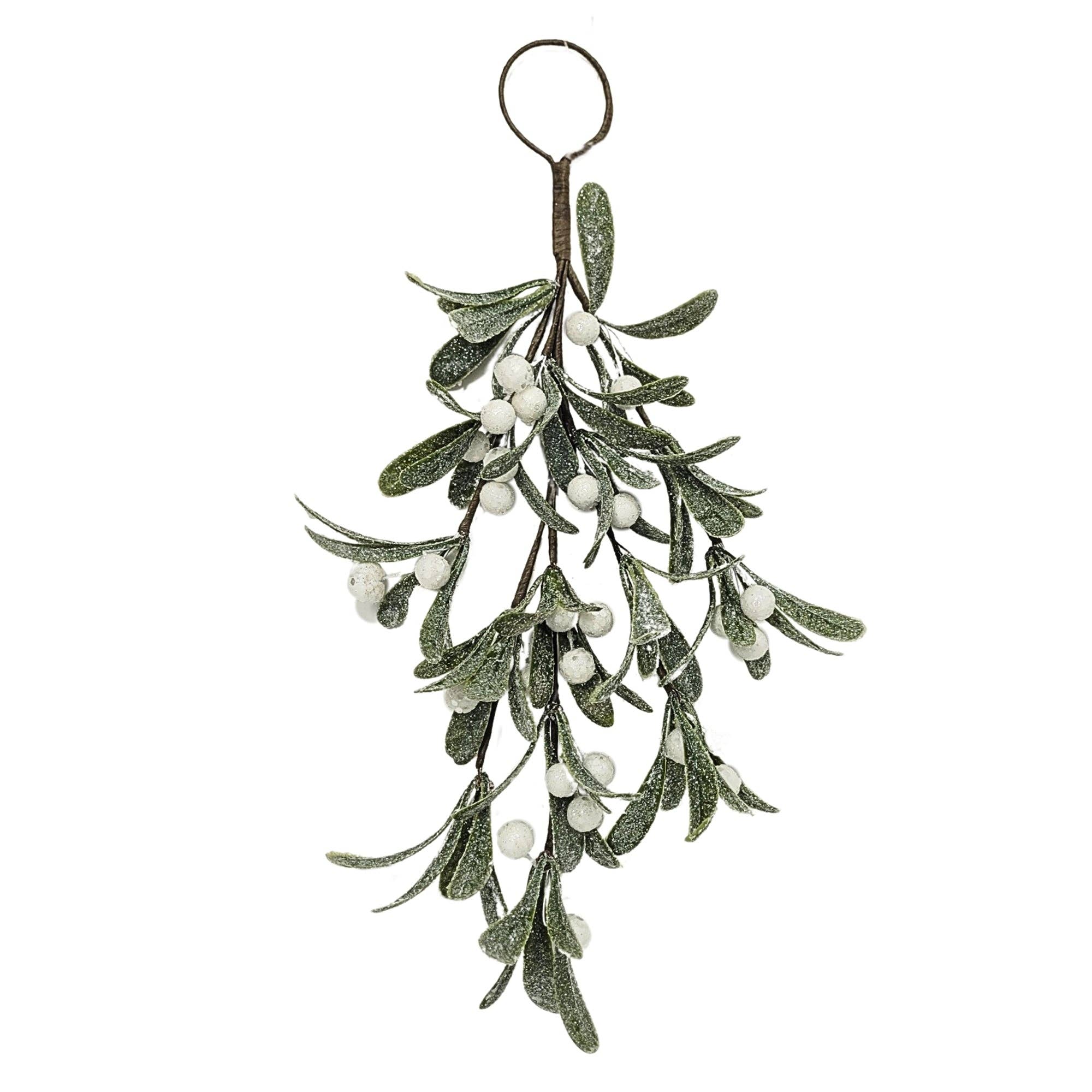Frosted Mistletoe Foliage White Berry Swag 15.5”