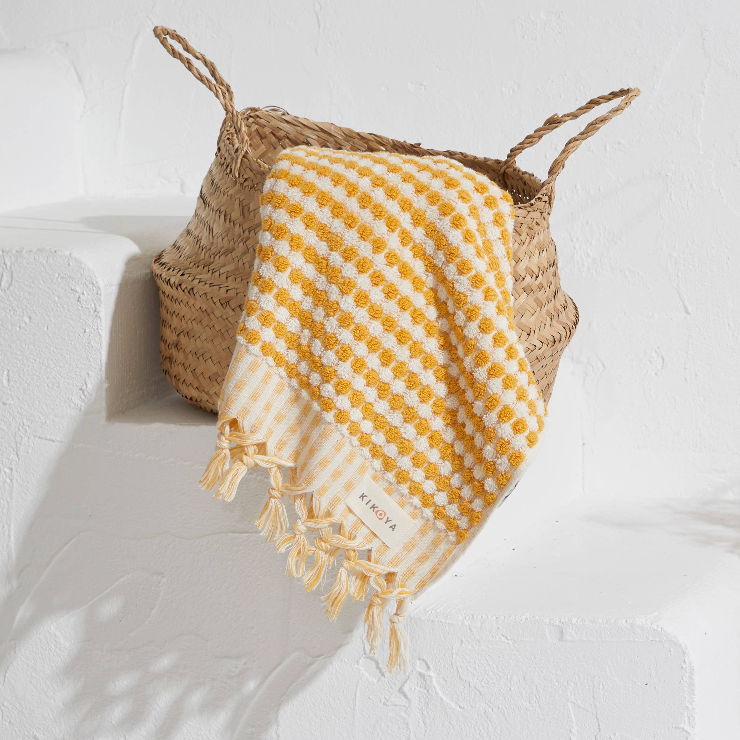 Pompom Bubble Handloomed Turkish Hand Towels: Mustard - Image 12