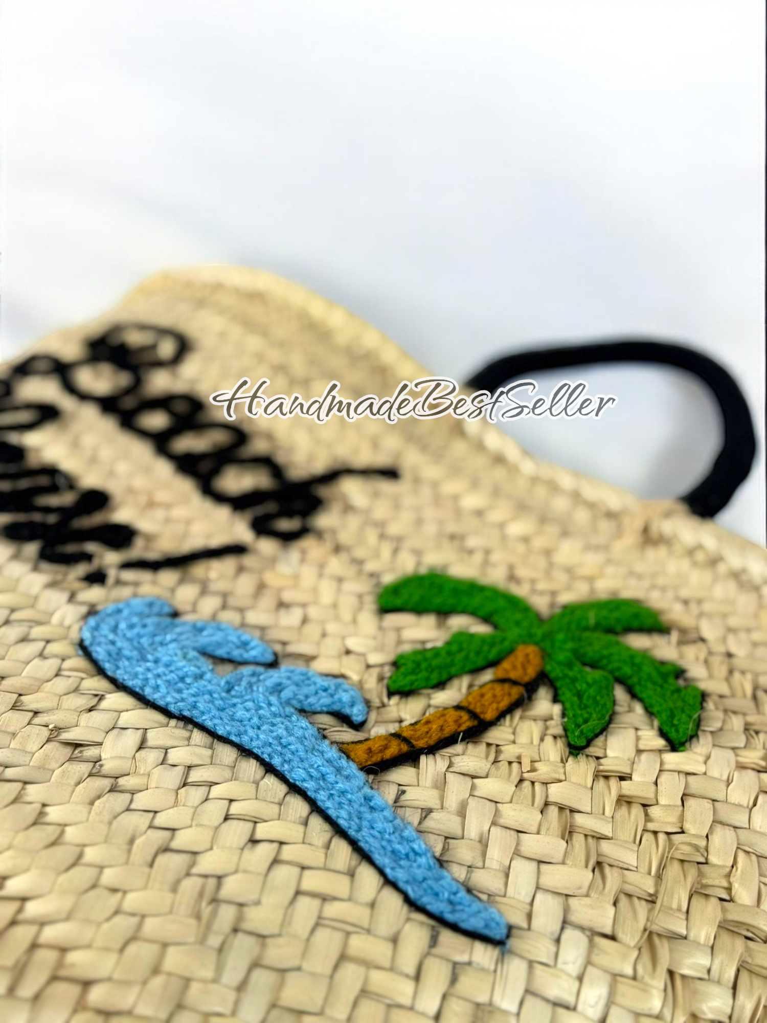Handwoven Straw Beach Bag – Palm Tree Embroidery - Image 4