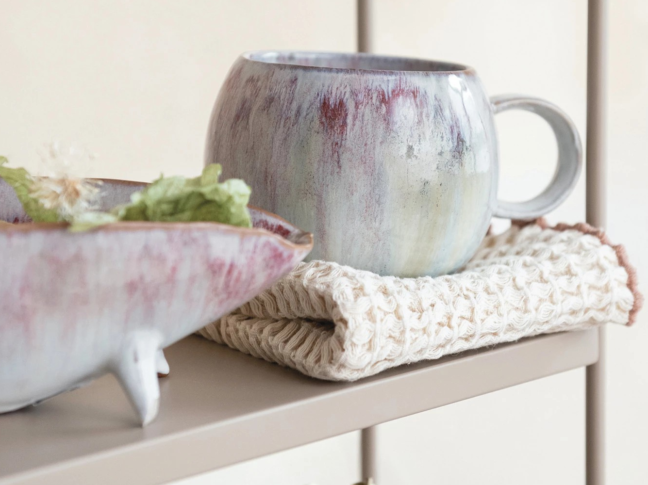 Square Cotton Waffle Weave Dish Cloths w/ Colored Edge, Set of 3