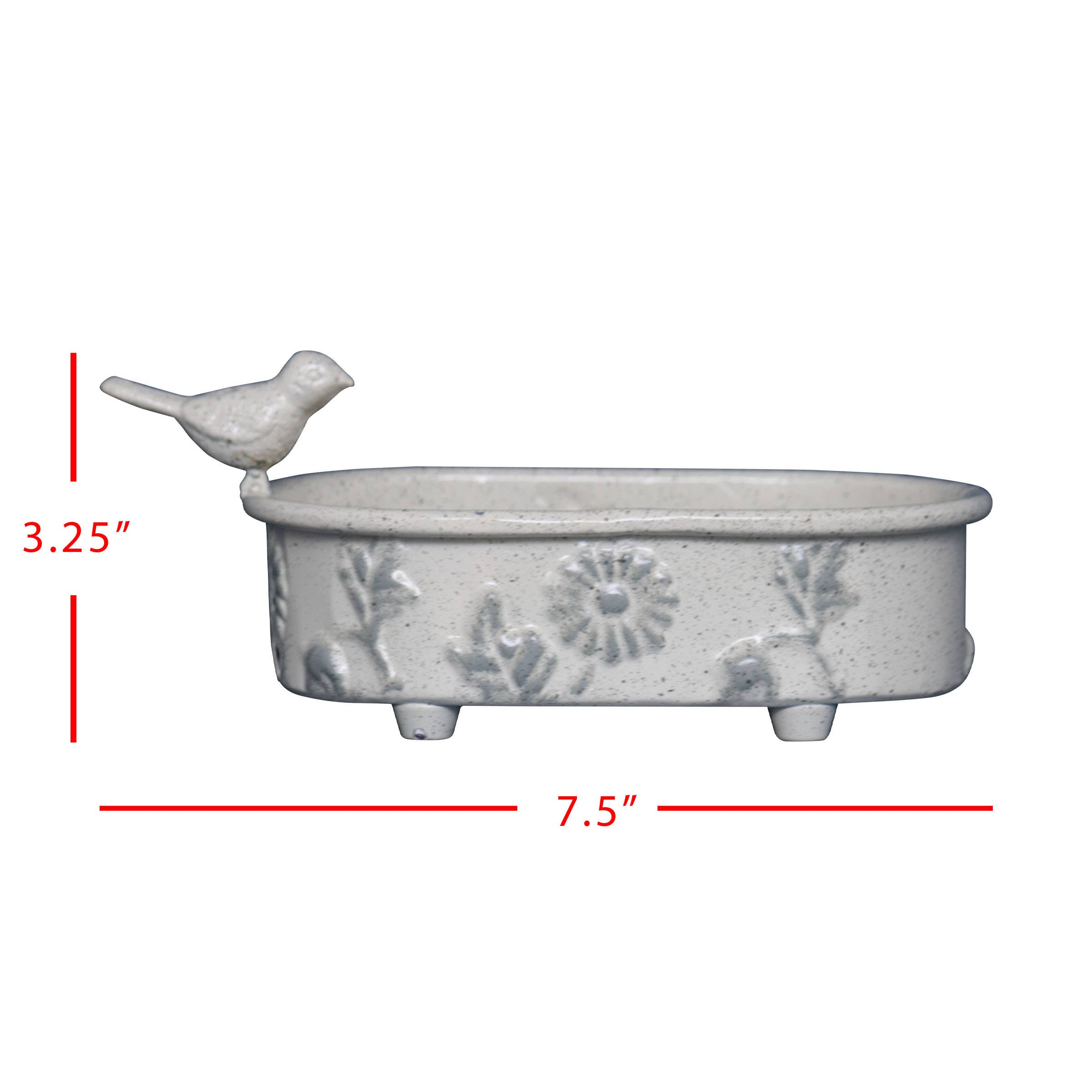 Doris White Antique Floral Embossed Bird Soap Dish - Image 4