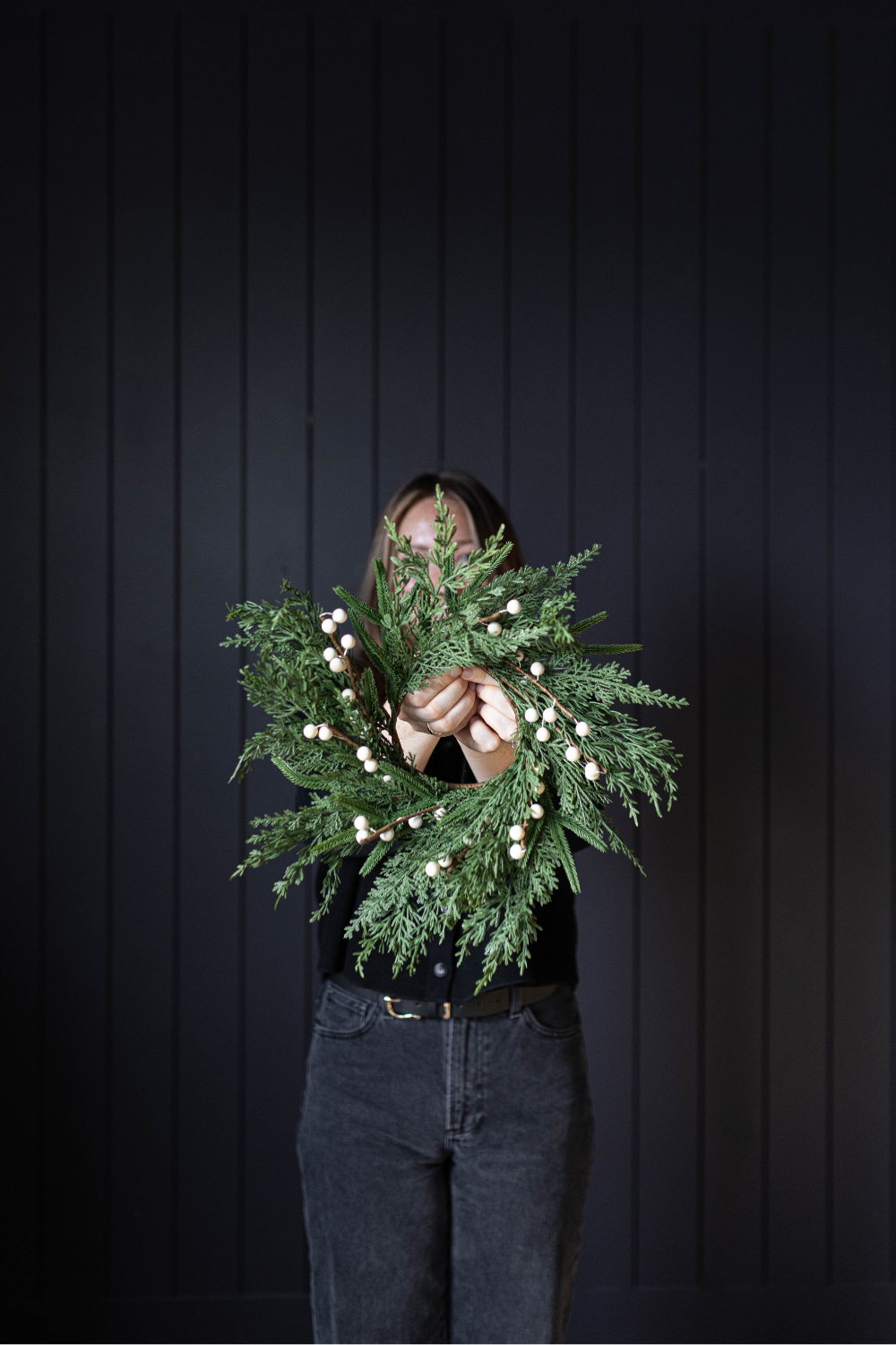 White Plum Berry Norfolk Cypress Real Touch Wreath - 14" - Image 2