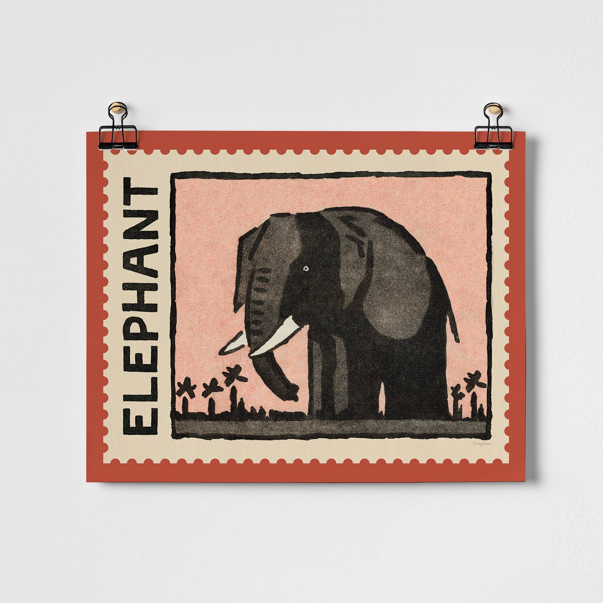 Roomytown Inc - Elephant Vintage Stamp Fine Art Print