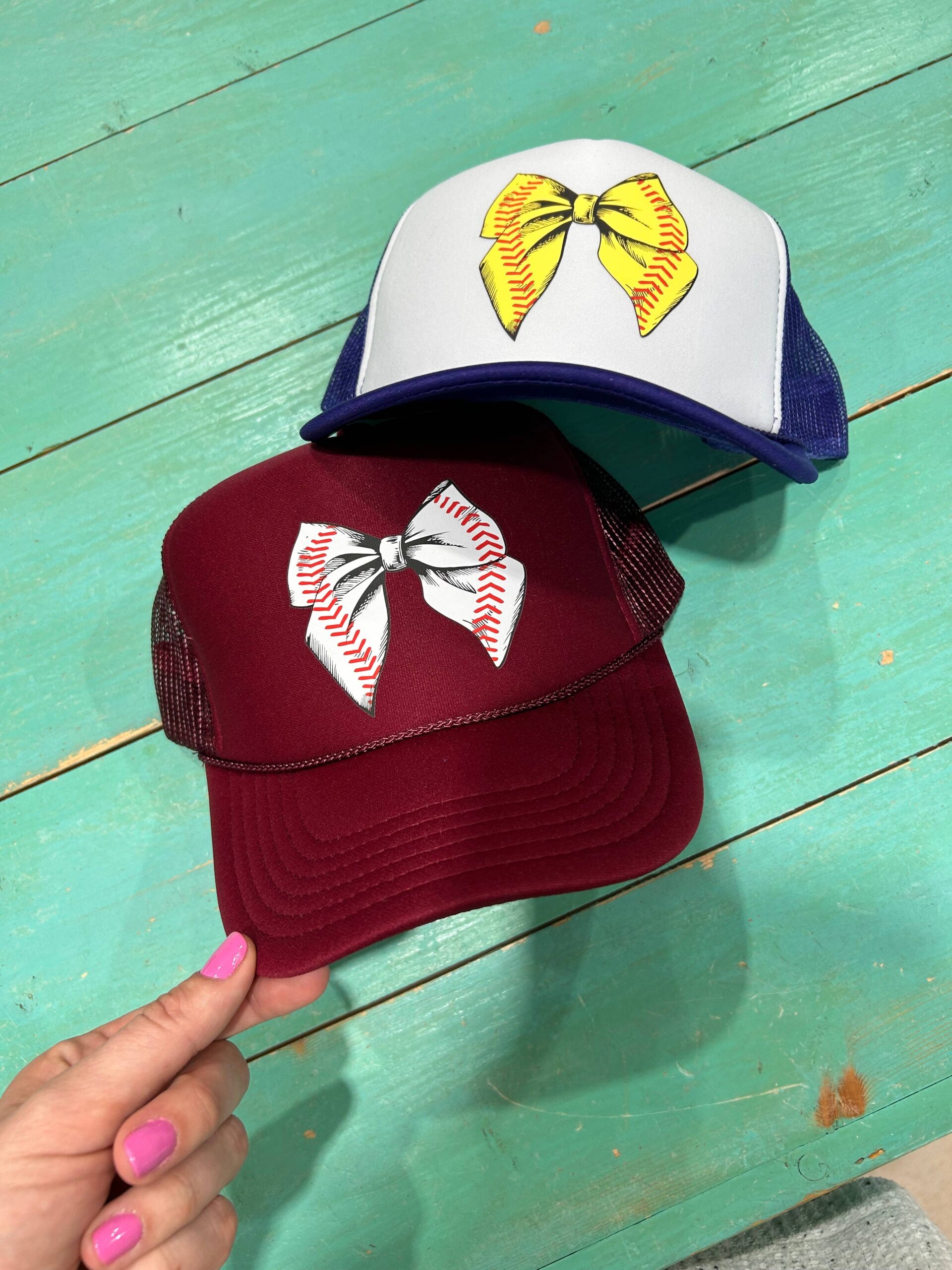Softball Bow Trucker Hat | Sports | Game Day| School Spirit: White/Black Retro Rope Hat