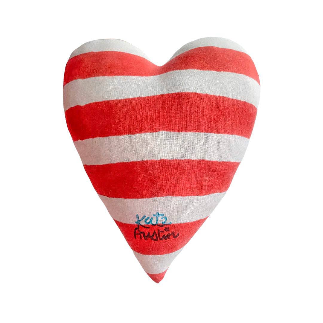 Heart Pillow in Red White Stripe