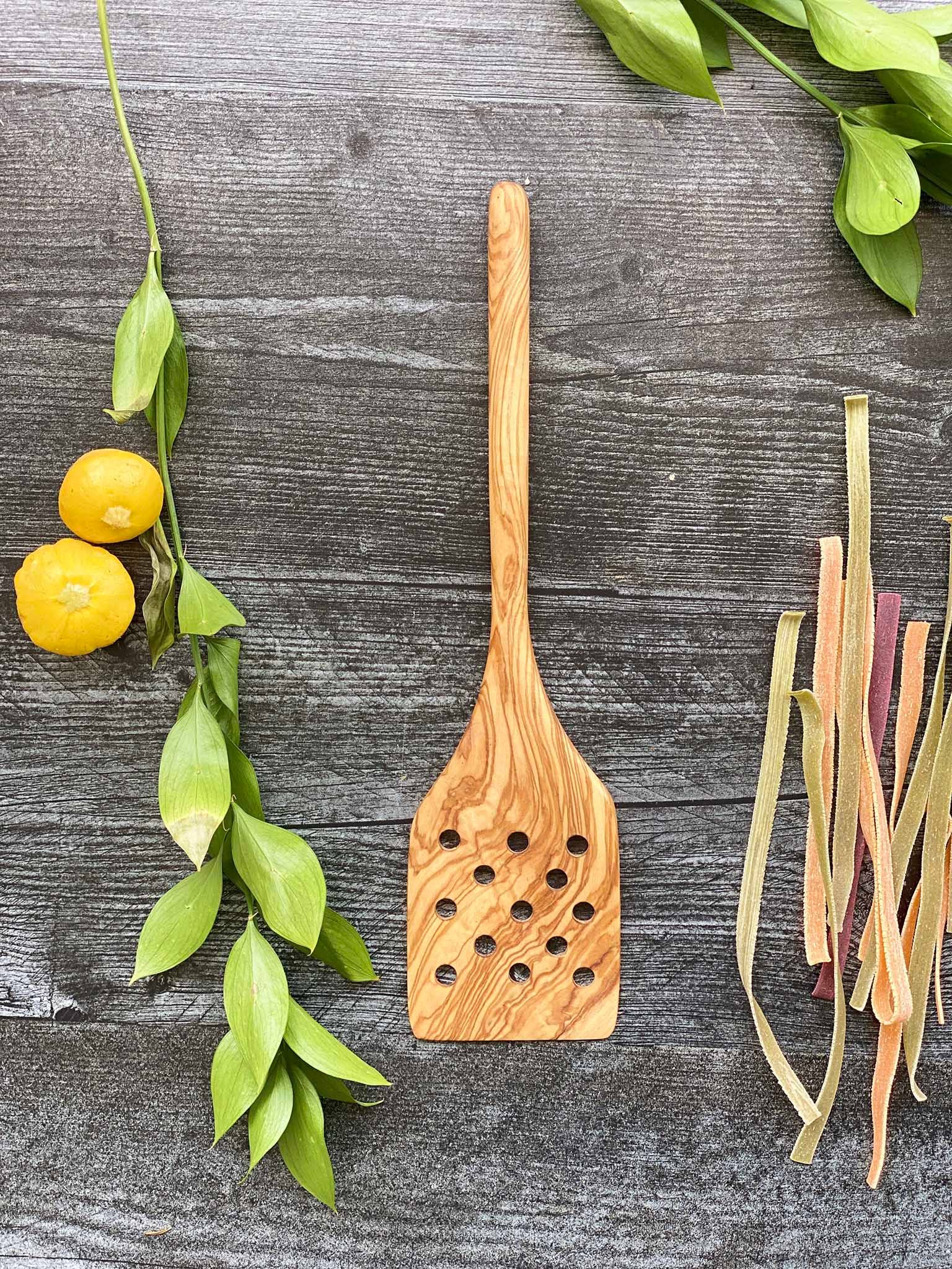 Olive Wood Spatula with Holes 12"