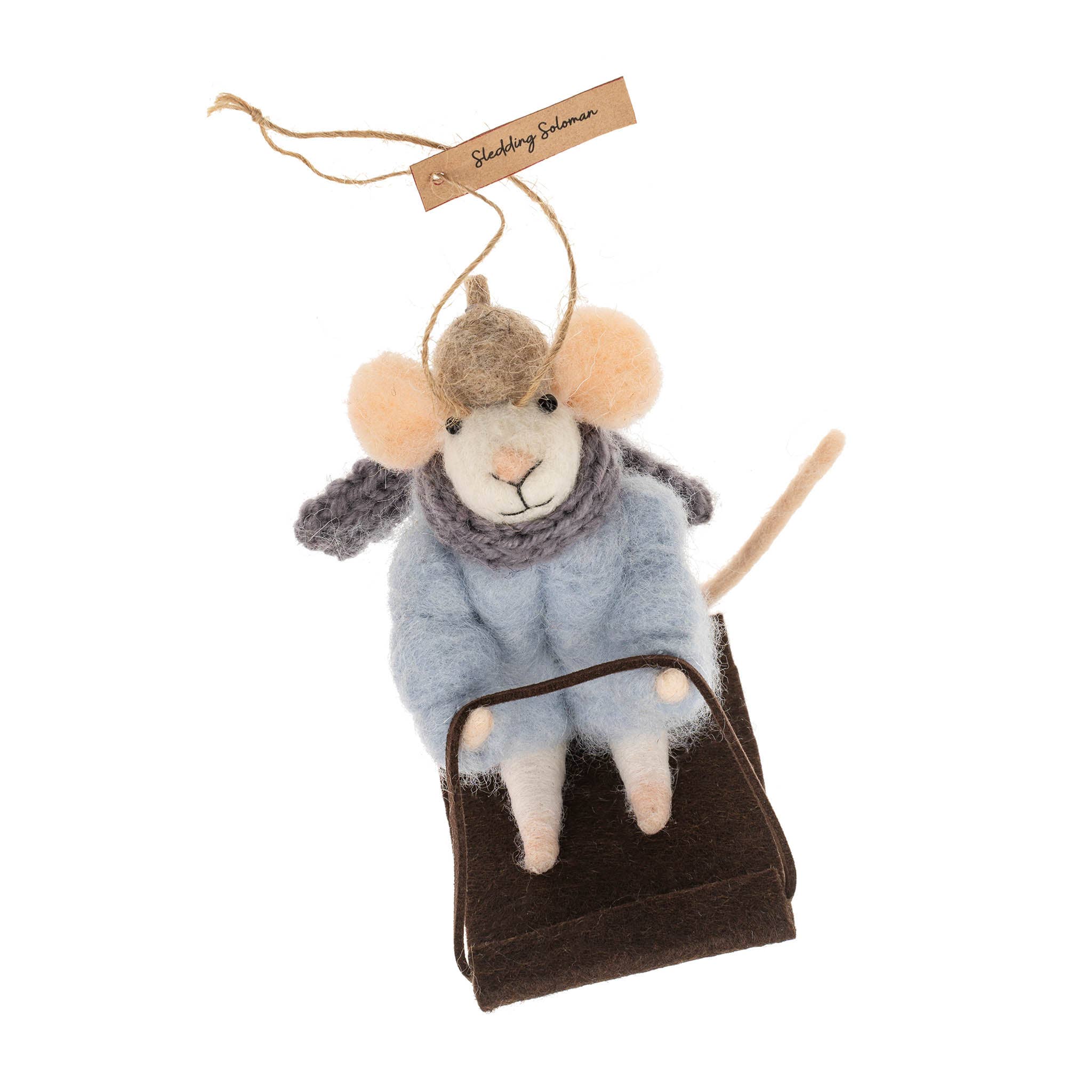 Sledding Soloman Mouse Holiday Ornament