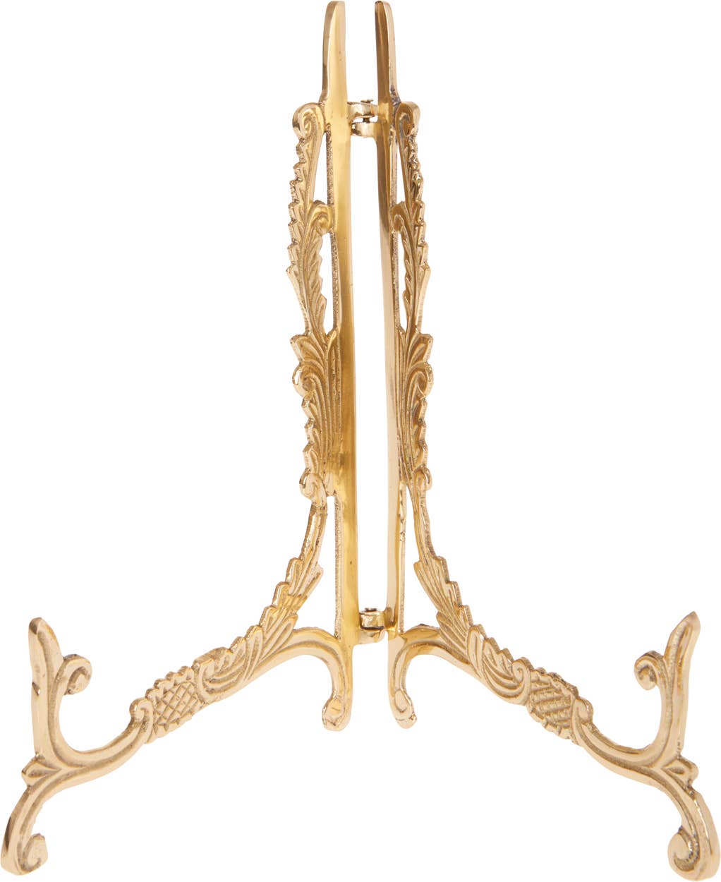 Ornate Hinged Brass Plate Stand, 9.5" H x 8" W x 7" D