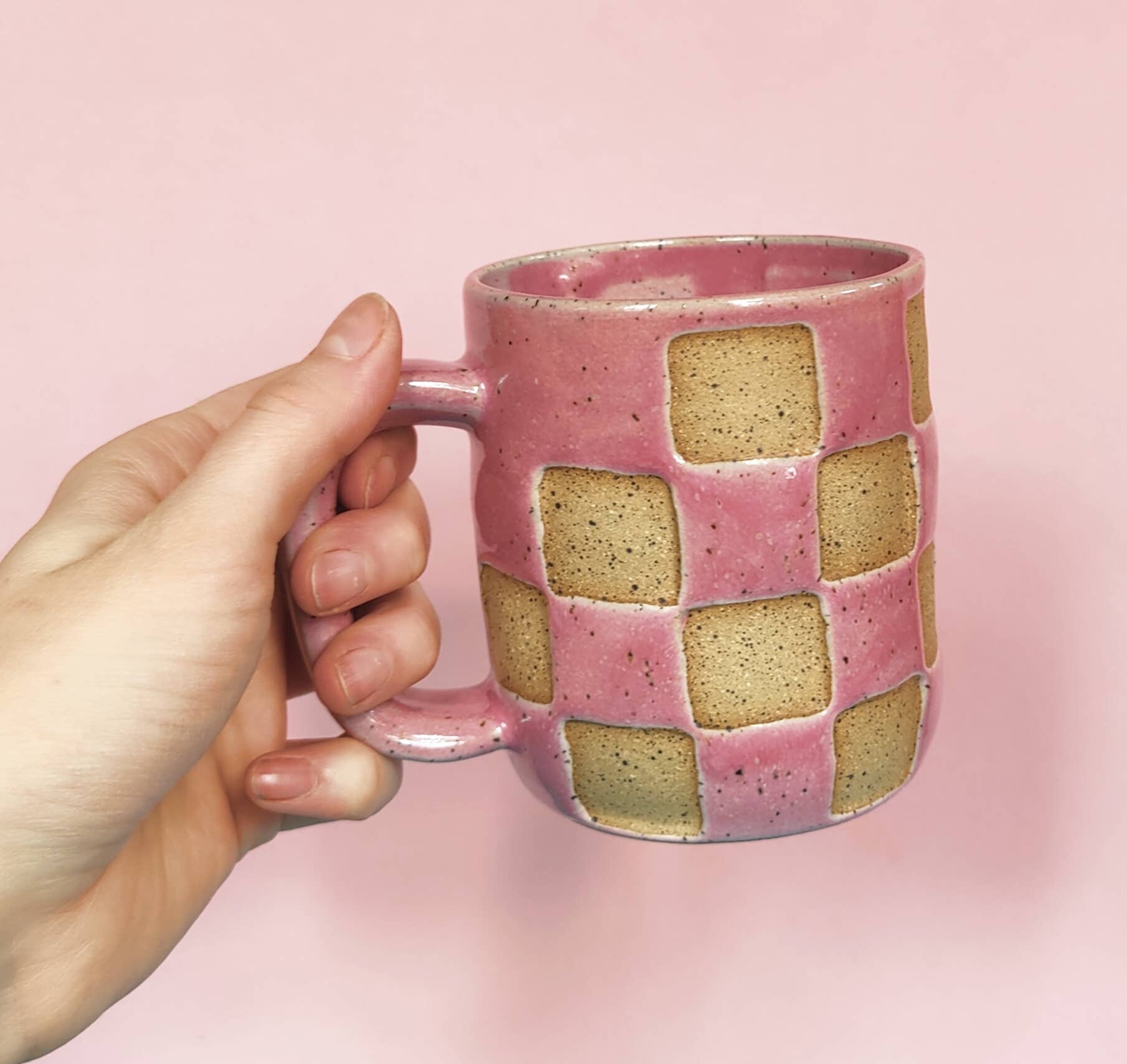 Osso Ceramics - Checkerboard Mug in Glossy Pink