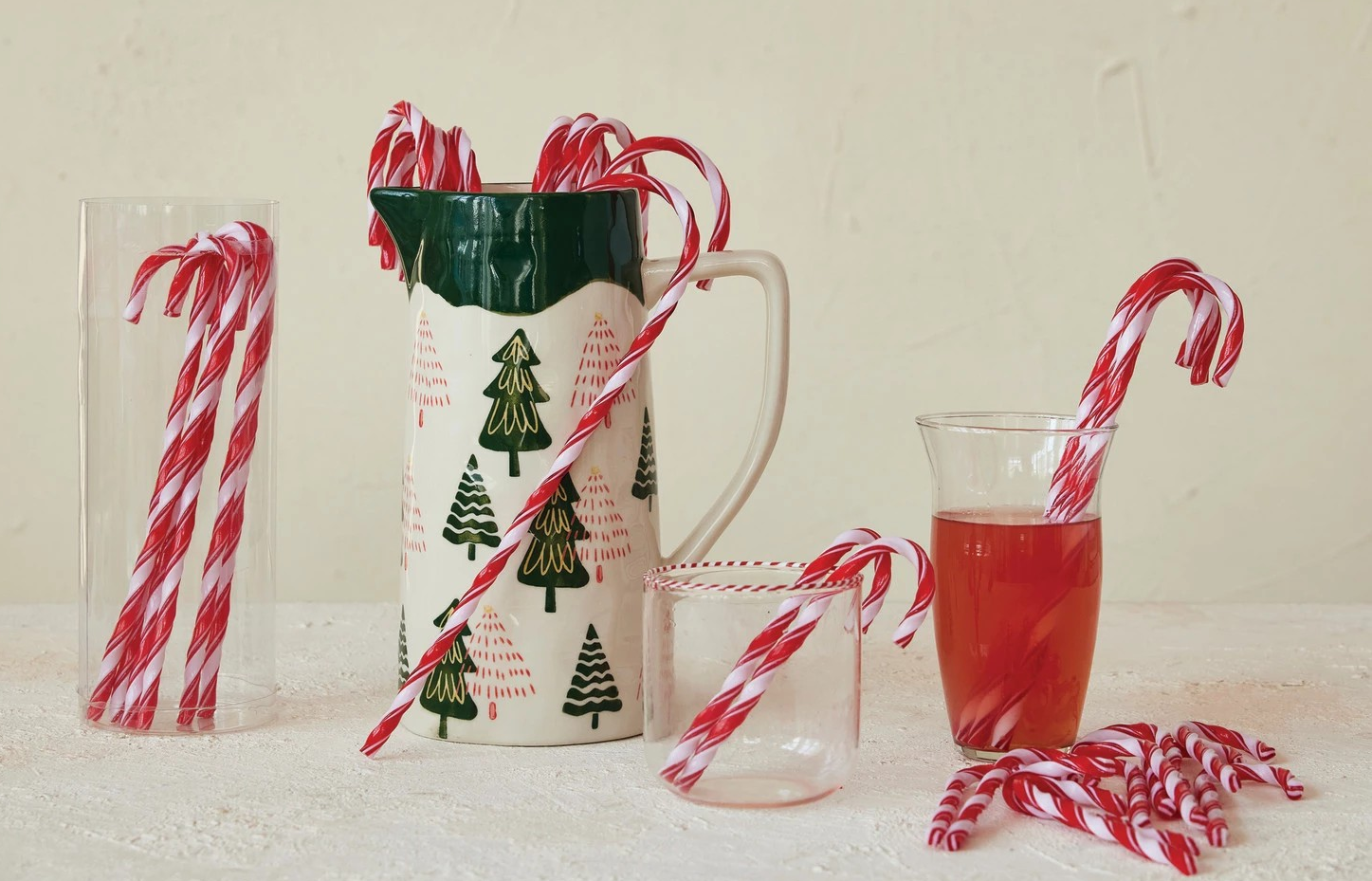 Plastic Candy Cane Drink Stirrers 10" with Stripes, Set of 10,