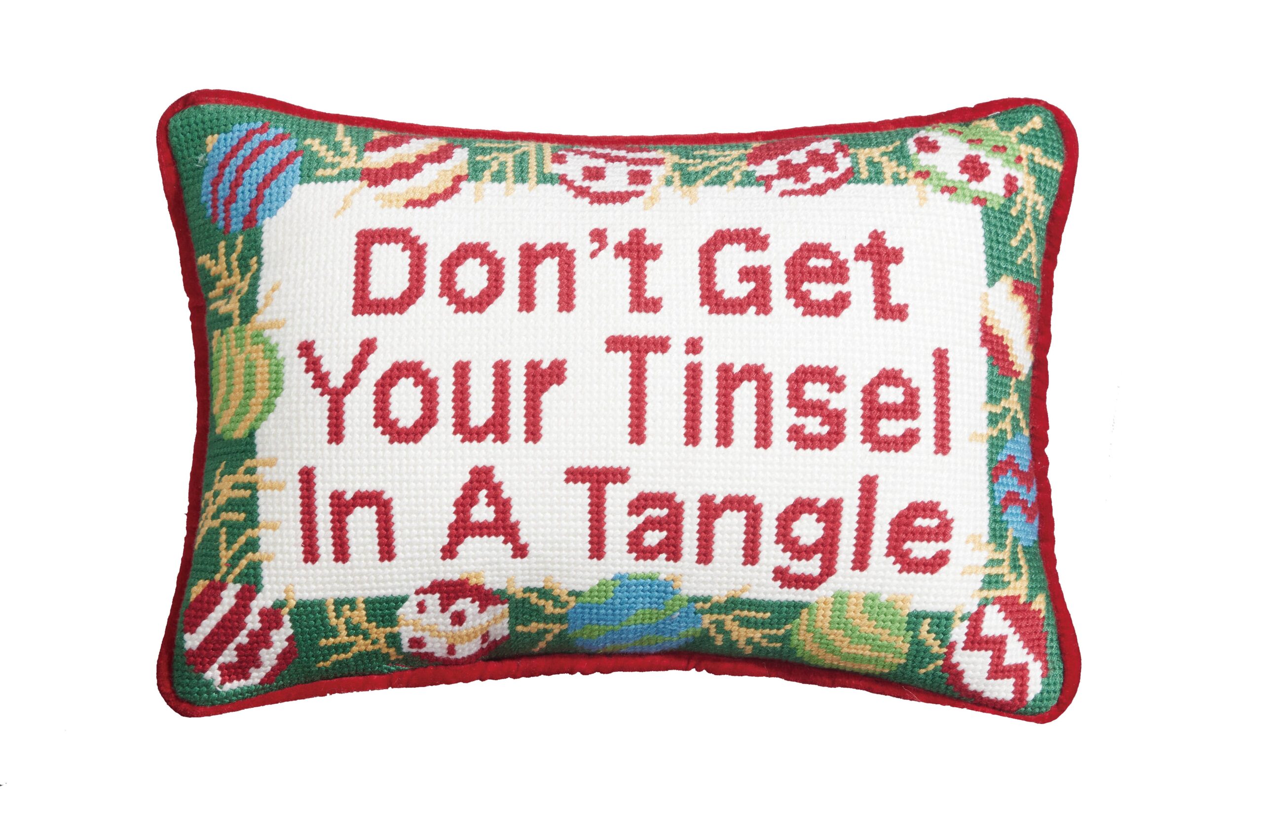 Peking Handicraft - Tinsel Tangle Embroidered Needlepoint Pillow