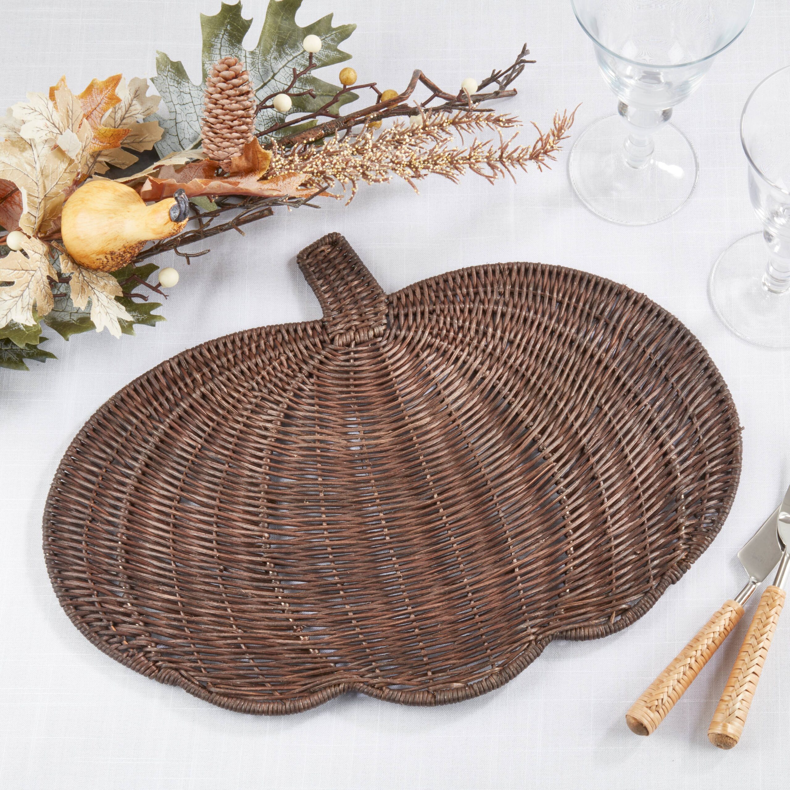 Fall Harvest Rattan Pumpkin Placemat: Brown, 13"x17" - Image 5