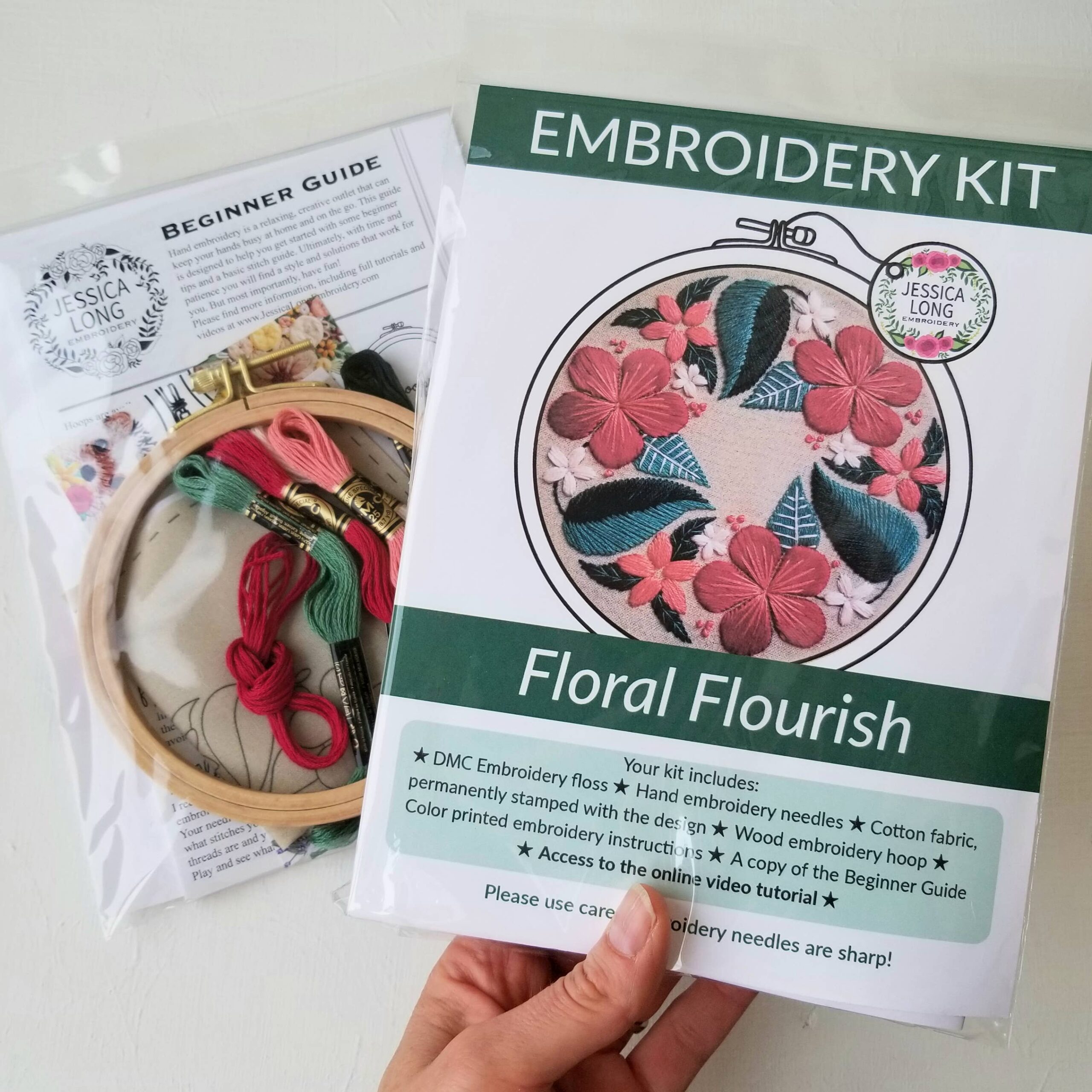 Floral Flourish Beginner Embroidery Kit: Light taupe fabric - Image 6
