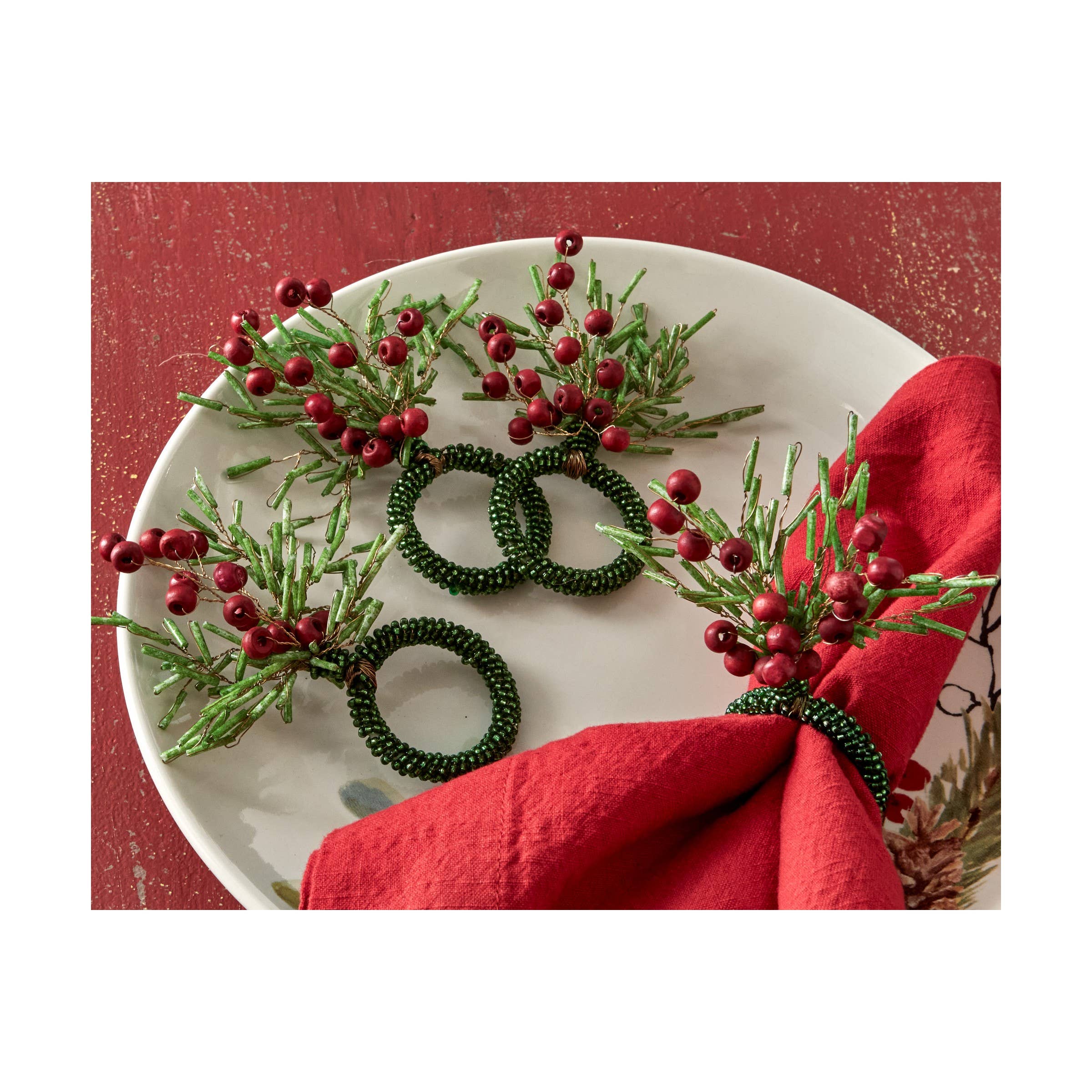 Sprig Napkin Ring Set of 4 - Green - Image 2