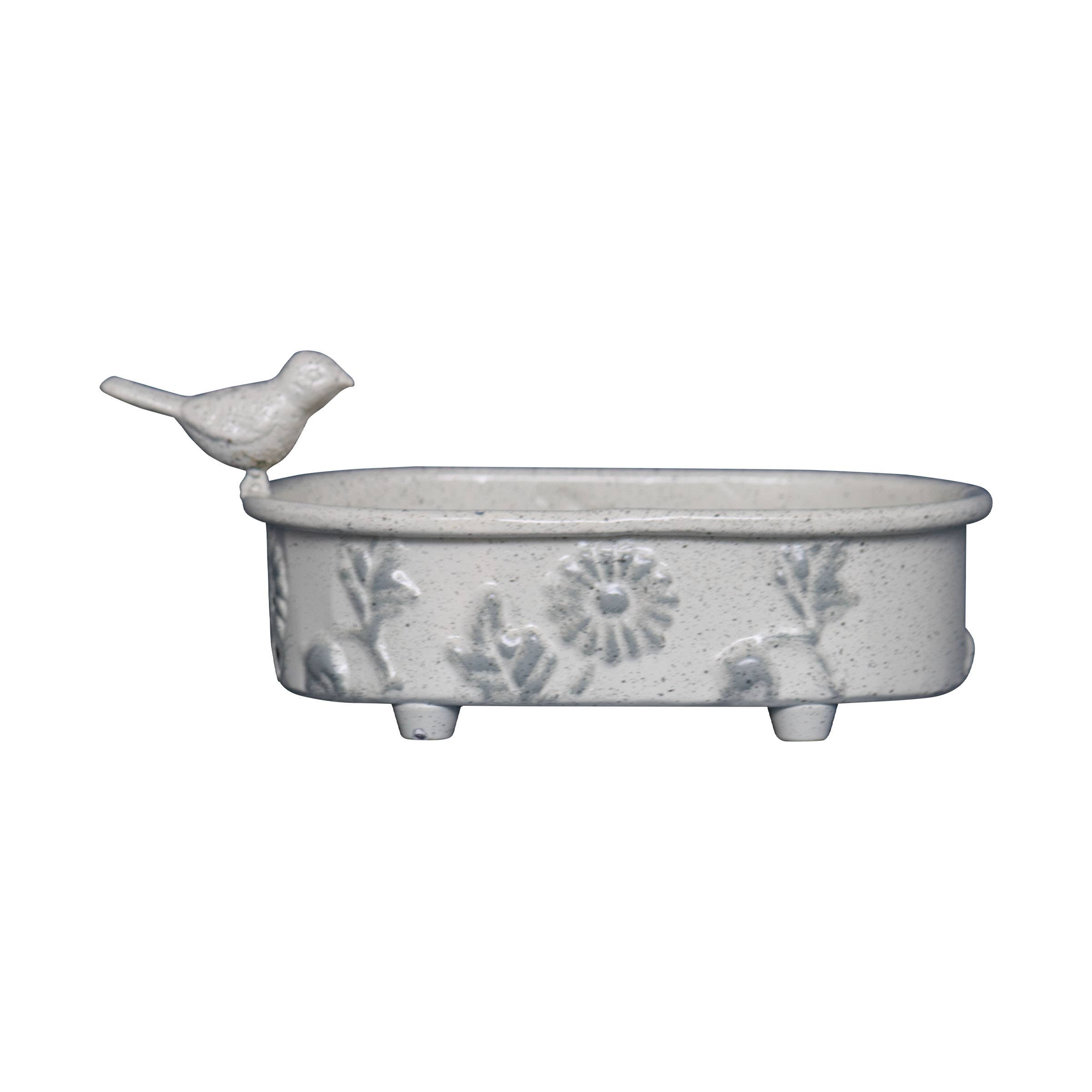 Doris White Antique Floral Embossed Bird Soap Dish - Image 2
