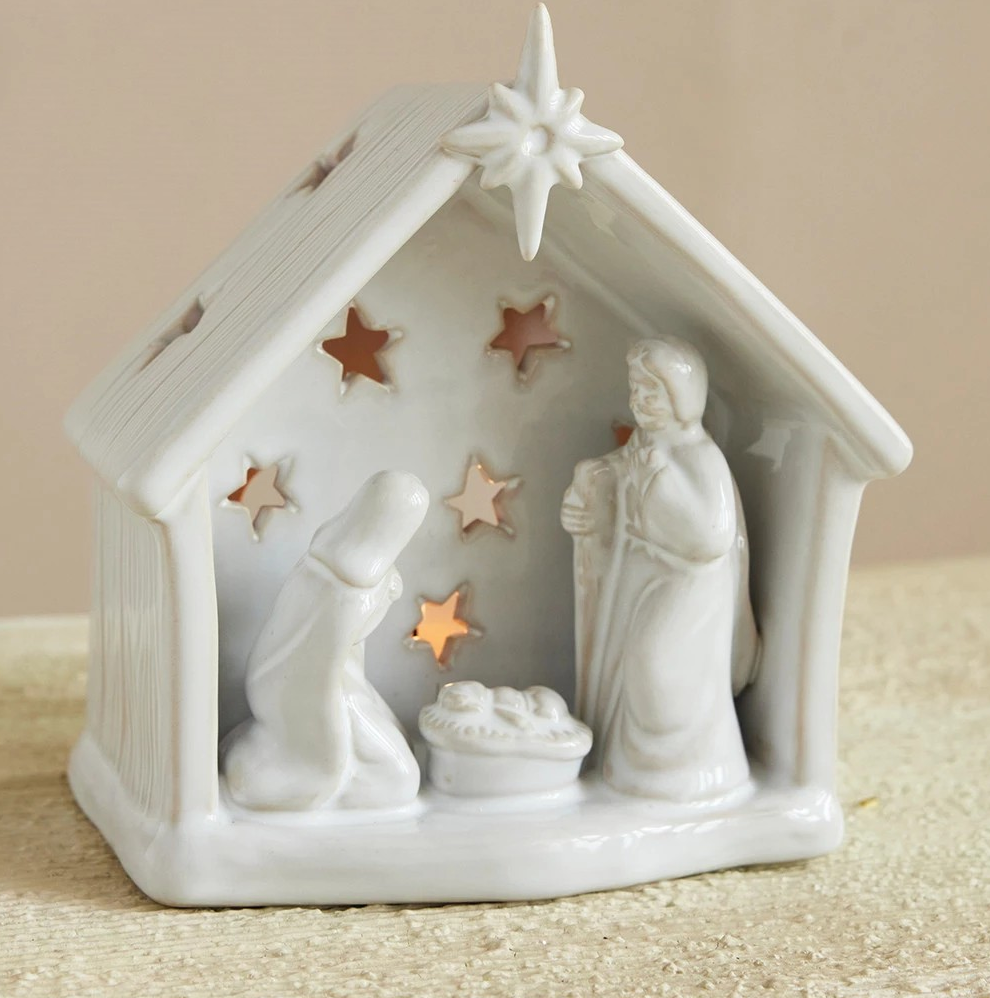 Nativity Tealight Holder with Star Cut-Outs, White - Image 2