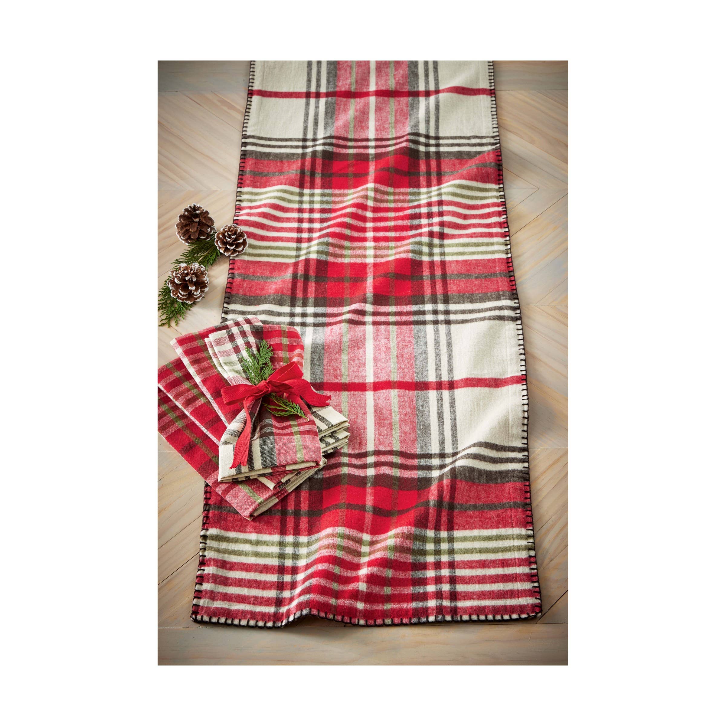 Sno Red Plaid Cotton Table Runner - Image 2