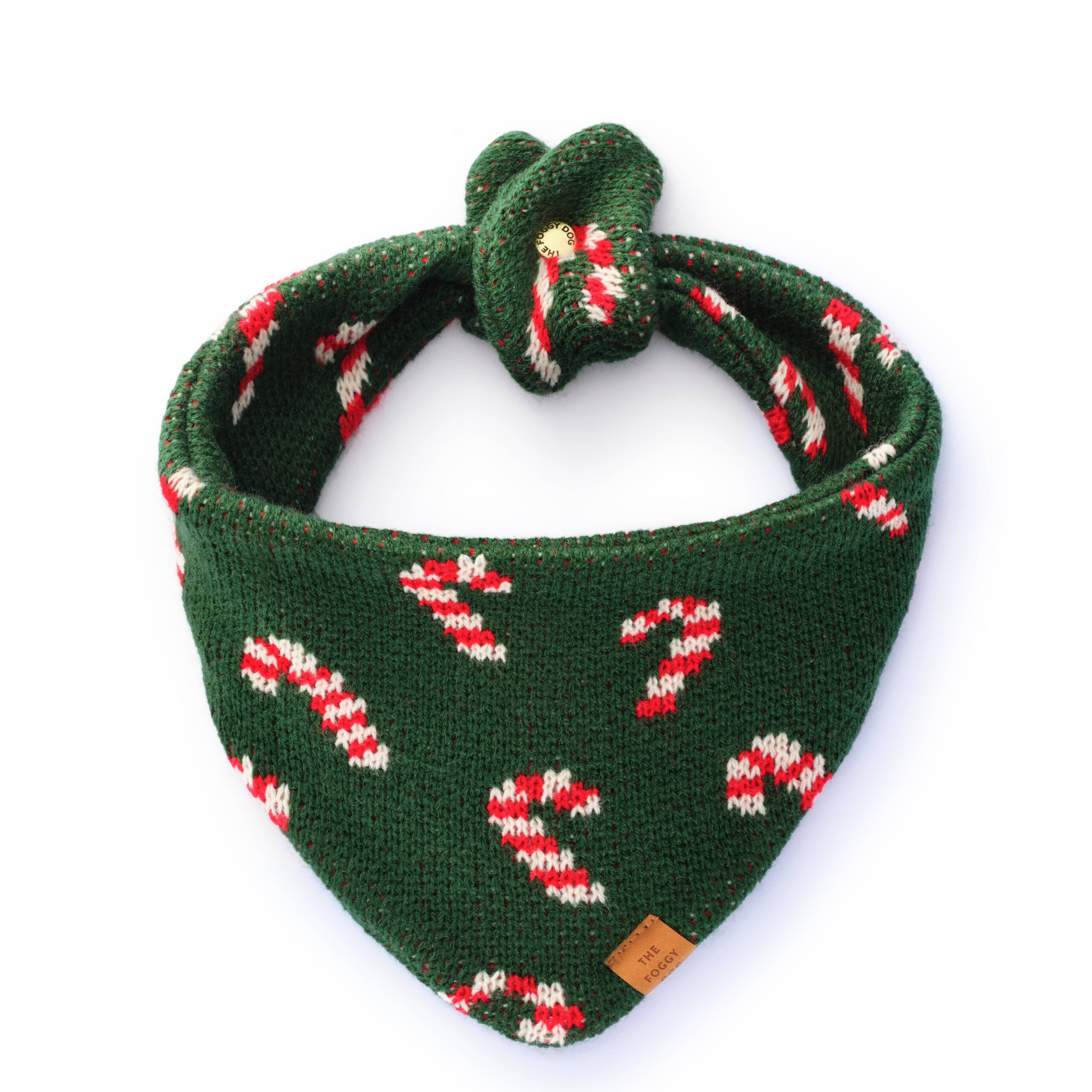 Candy Cane Knit Holiday Dog Bandana: Medium
