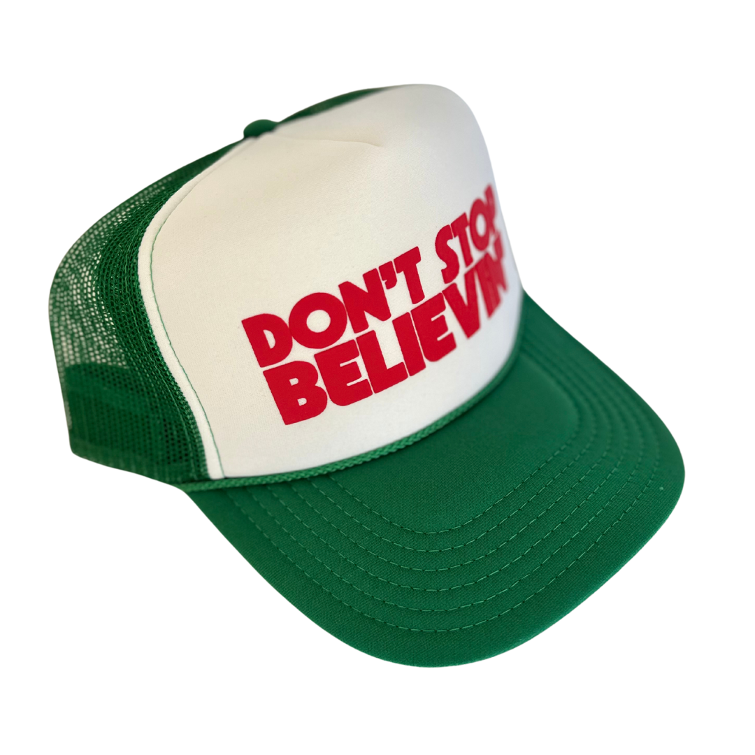 Don't Stop Believin' Trucker Hat: Kelly/White - Image 2